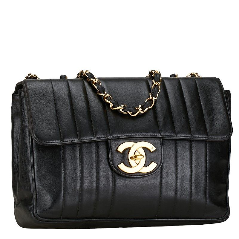 Chanel Chanel Chanel Mademoiselle Coco Mark Double Flap Chain Shoulder Bag Black Lambskin Leather Shoulder Bag in Very Good Condition Size ONE SIZE - 2 Thumbnail