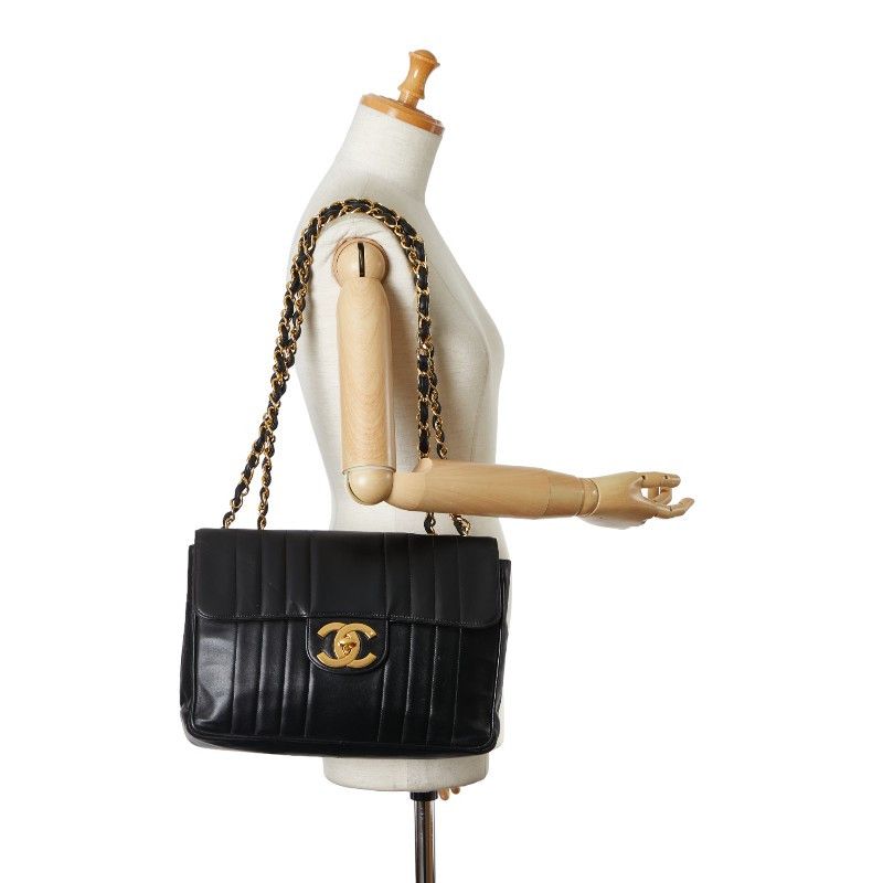 Chanel Chanel Chanel Mademoiselle Coco Mark Double Flap Chain Shoulder Bag Black Lambskin Leather Shoulder Bag in Very Good Condition Size ONE SIZE - 13 Thumbnail