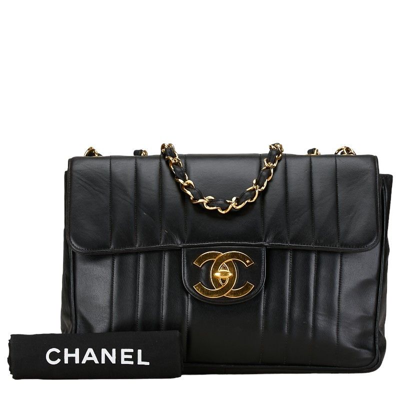 Chanel Chanel Chanel Mademoiselle Coco Mark Double Flap Chain Shoulder Bag Black Lambskin Leather Shoulder Bag in Very Good Condition Size ONE SIZE - 12 Thumbnail