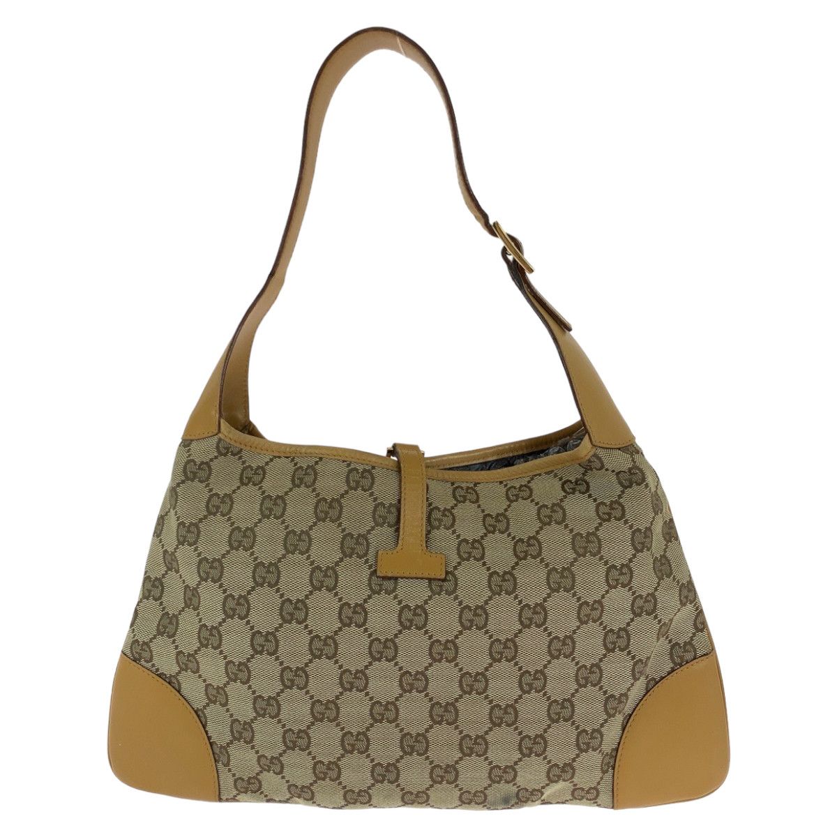 Gucci Gucci Gucci Jackie Beige Brown GG Canvas Shoulder Bag Canvas Shoulder Bag 0014057 in Very Good Condition Size ONE SIZE - 2 Thumbnail