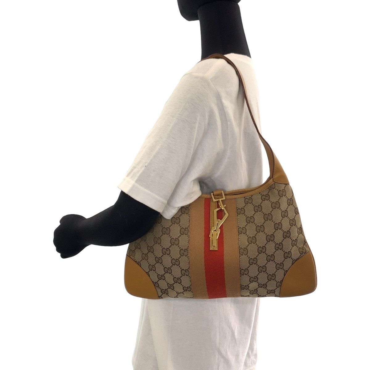 Gucci Gucci Gucci Jackie Beige Brown GG Canvas Shoulder Bag Canvas Shoulder Bag 0014057 in Very Good Condition Size ONE SIZE - 7 Thumbnail