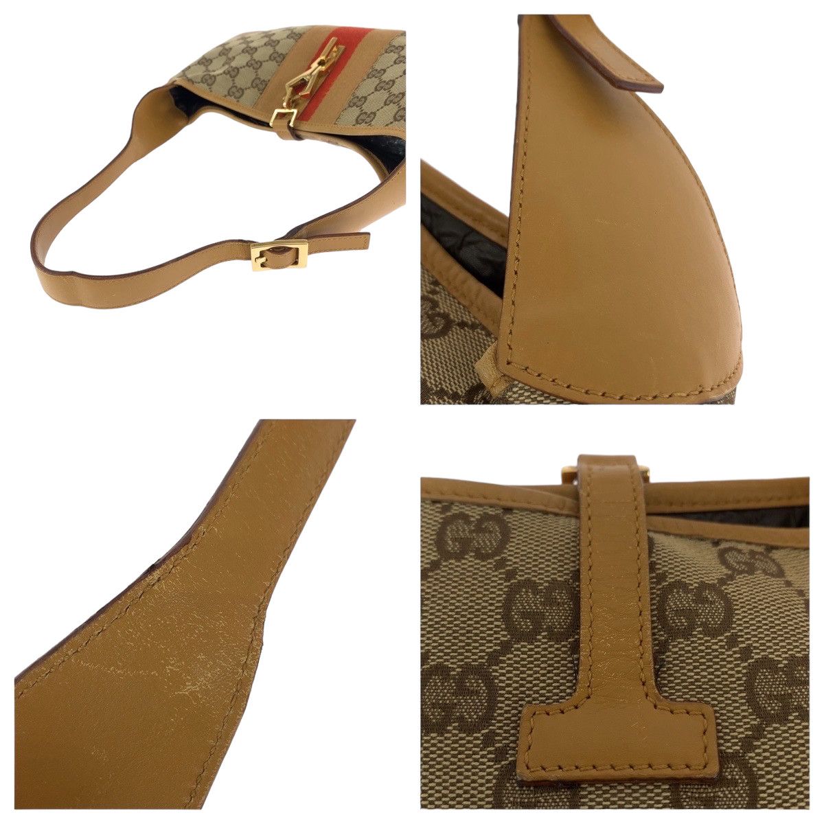 Gucci Gucci Gucci Jackie Beige Brown GG Canvas Shoulder Bag Canvas Shoulder Bag 0014057 in Very Good Condition Size ONE SIZE - 5 Thumbnail