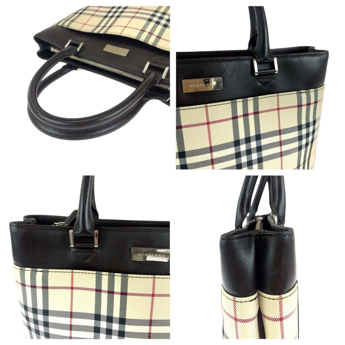 Burberry Burberry Burberry Checkered Canvas/Leather Tote Bag Canvas Tote Bag in Very Good Condition Size ONE SIZE - 5 Thumbnail