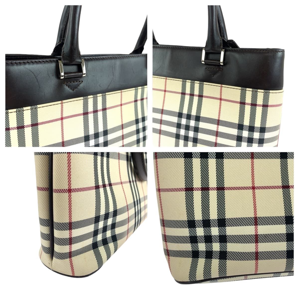 Burberry Burberry Burberry Checkered Canvas/Leather Tote Bag Canvas Tote Bag in Very Good Condition Size ONE SIZE - 6 Thumbnail