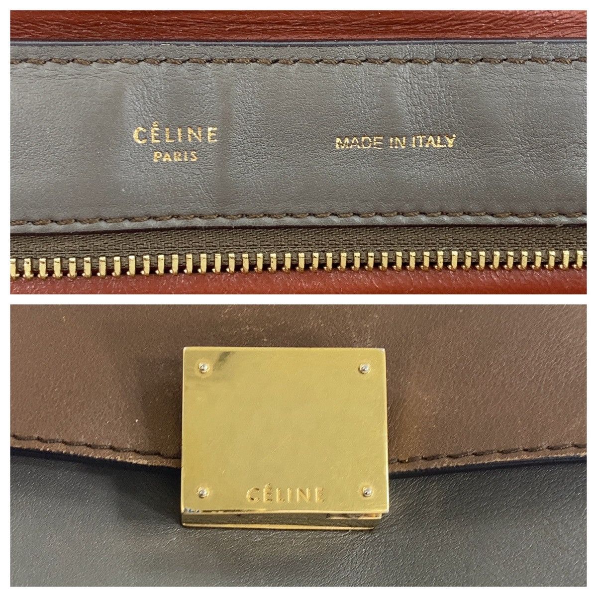 Celine Celine Celine Trapeze Leather Suede Handbag Brown Gray Gold Hardware Leather Handbag in Very Good Condition Size ONE SIZE - 10 Thumbnail