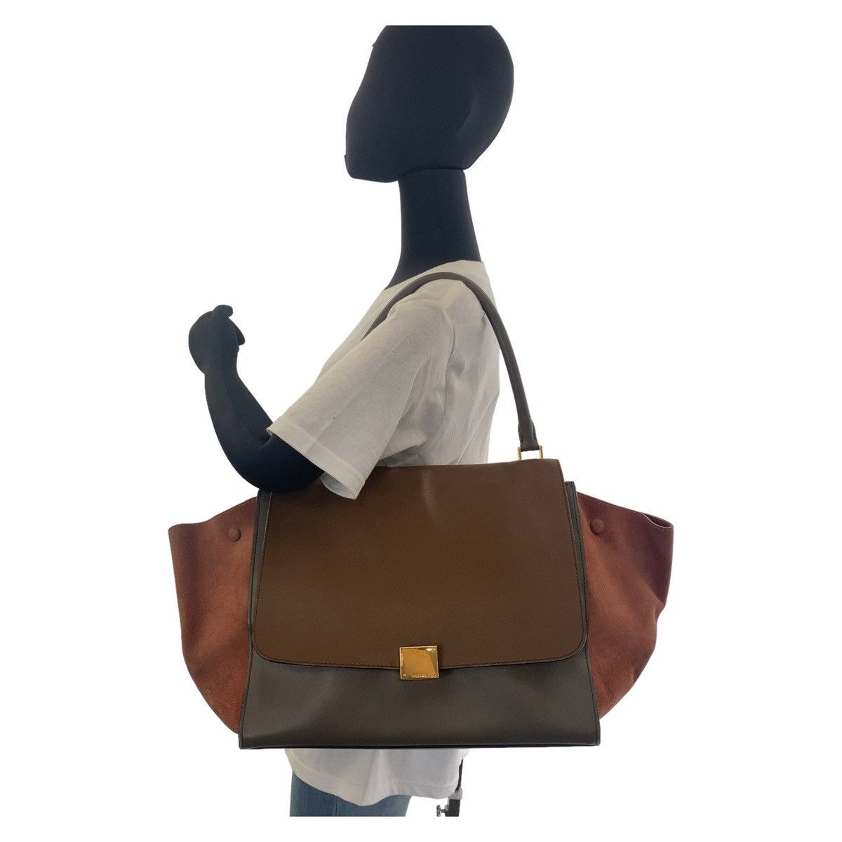 Celine Celine Celine Trapeze Leather Suede Handbag Brown Gray Gold Hardware Leather Handbag in Very Good Condition Size ONE SIZE - 9 Thumbnail