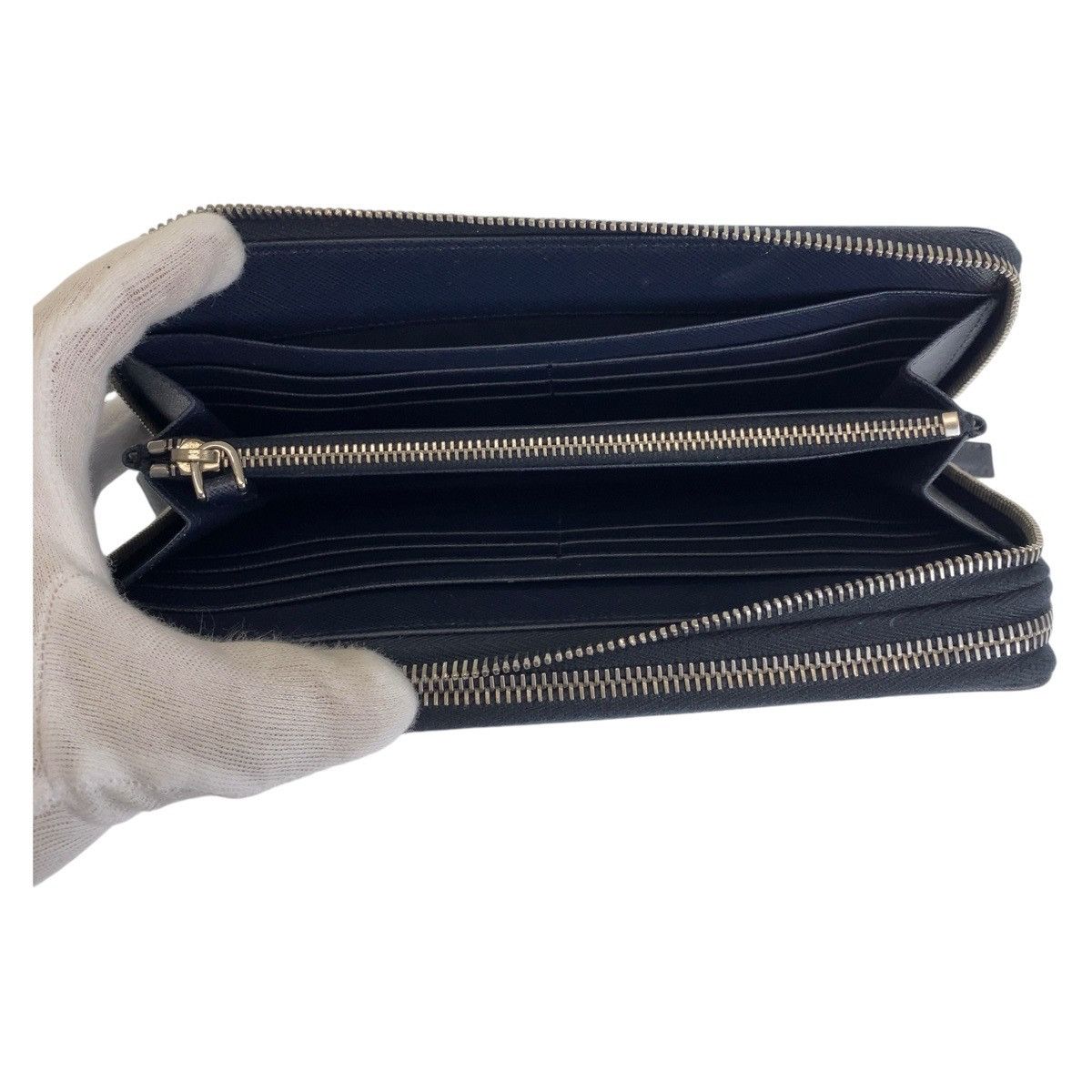 Prada Prada Prada Saffiano Leather Long Wallet Navy Gold Hardware Leather Long Wallet in Great Condition Size ONE SIZE - 6 Thumbnail