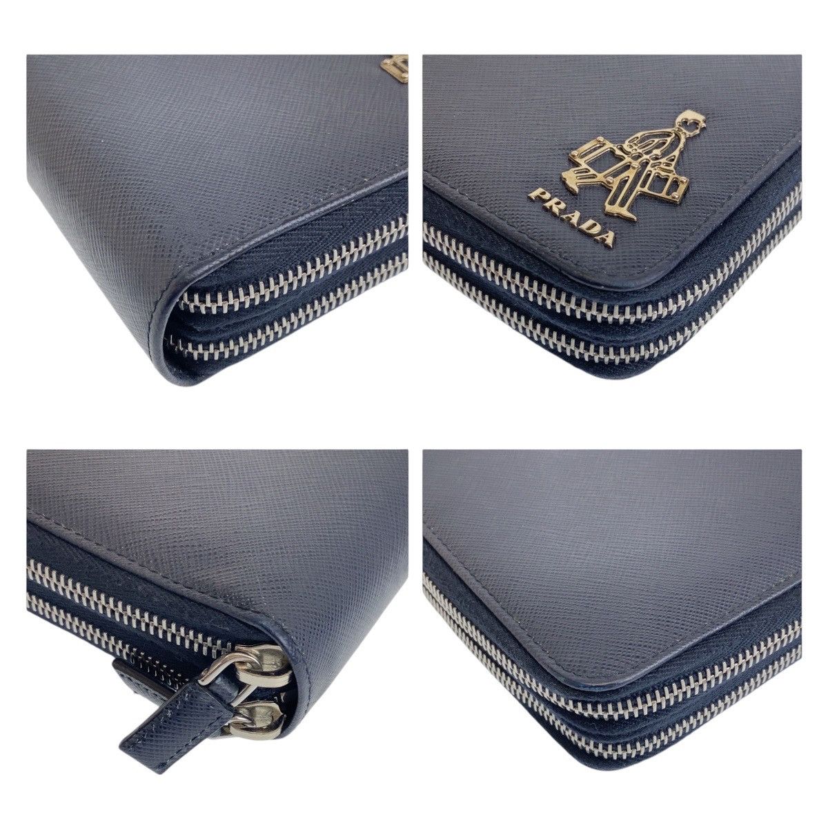 Prada Prada Prada Saffiano Leather Long Wallet Navy Gold Hardware Leather Long Wallet in Great Condition Size ONE SIZE - 3 Thumbnail