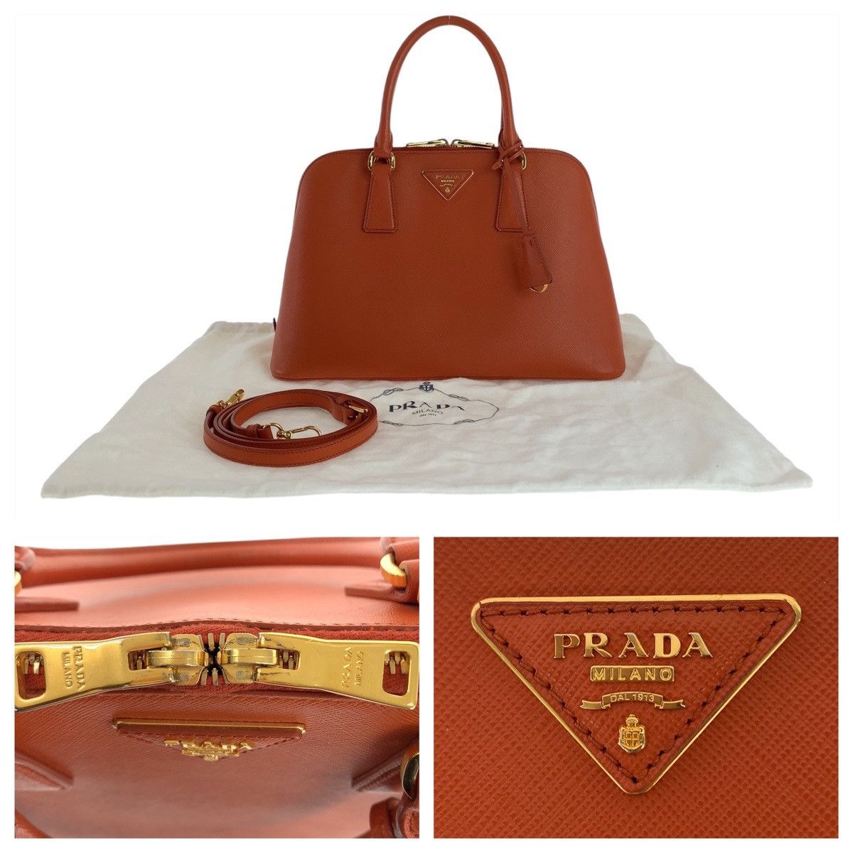 Prada Prada Prada Saffiano Leather Handbag with Triangle Logo Plate Leather Handbag 407761 in Very Good Condition Size ONE SIZE - 10 Thumbnail