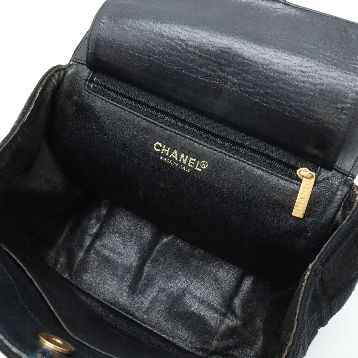 Chanel Chanel Chanel Cotton Jersey/Leather Chocolate Bar Chain Tote Bag Shoulder Bag Canvas Shoulder Bag in Good Condition Size ONE SIZE - 5 Thumbnail