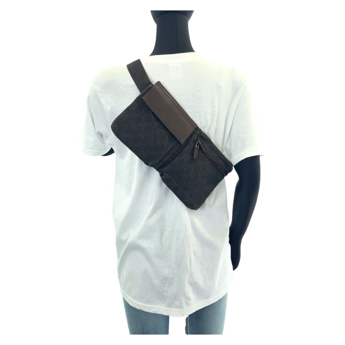 Gucci Gucci Gucci GG Canvas Leather Brown Silver Hardware Waist Bag Canvas Belt Bag 28566 in Very Good Condition Size ONE SIZE - 8 Thumbnail