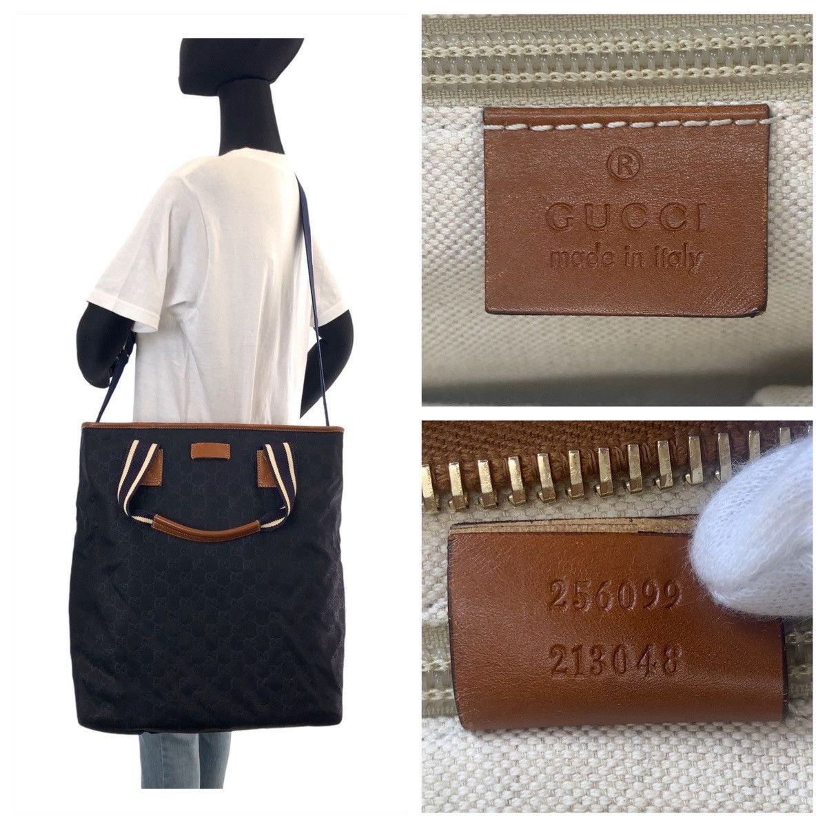 Gucci Gucci Gucci GG Canvas Leather Tote Bag 2way Canvas Tote Bag 256099 in Very Good Condition Size ONE SIZE - 10 Thumbnail