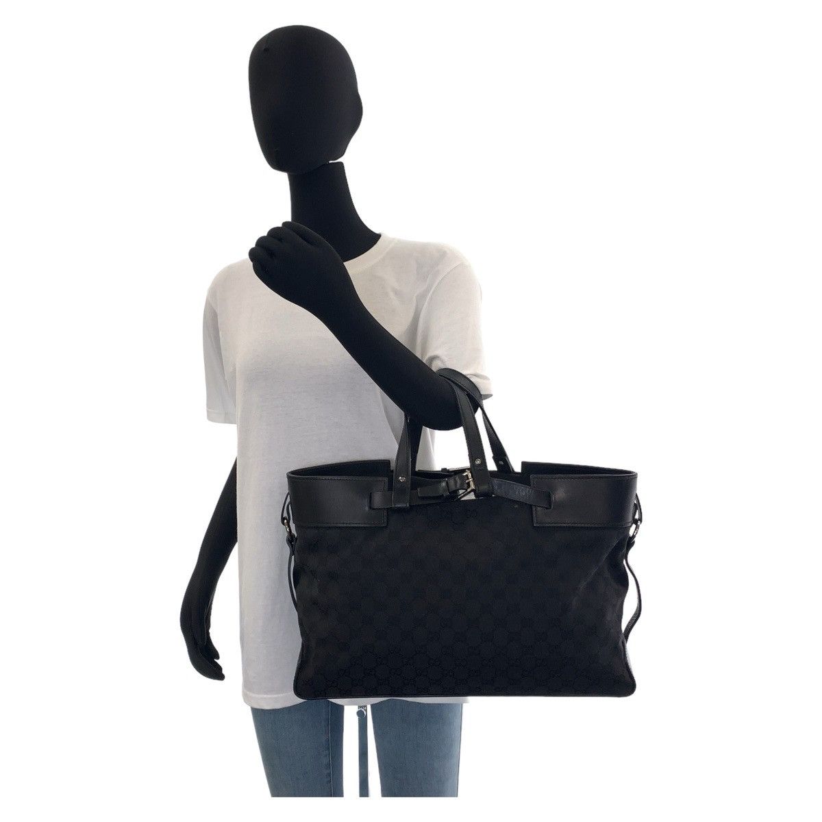 Gucci Gucci Gucci Black GG Canvas Leather Tote Bag Canvas Tote Bag 106251 in Very Good Condition Size ONE SIZE - 9 Thumbnail