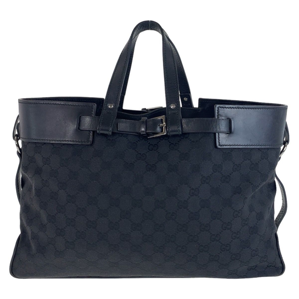 Gucci Gucci Gucci Black GG Canvas Leather Tote Bag Canvas Tote Bag 106251 in Very Good Condition Size ONE SIZE - 2 Thumbnail