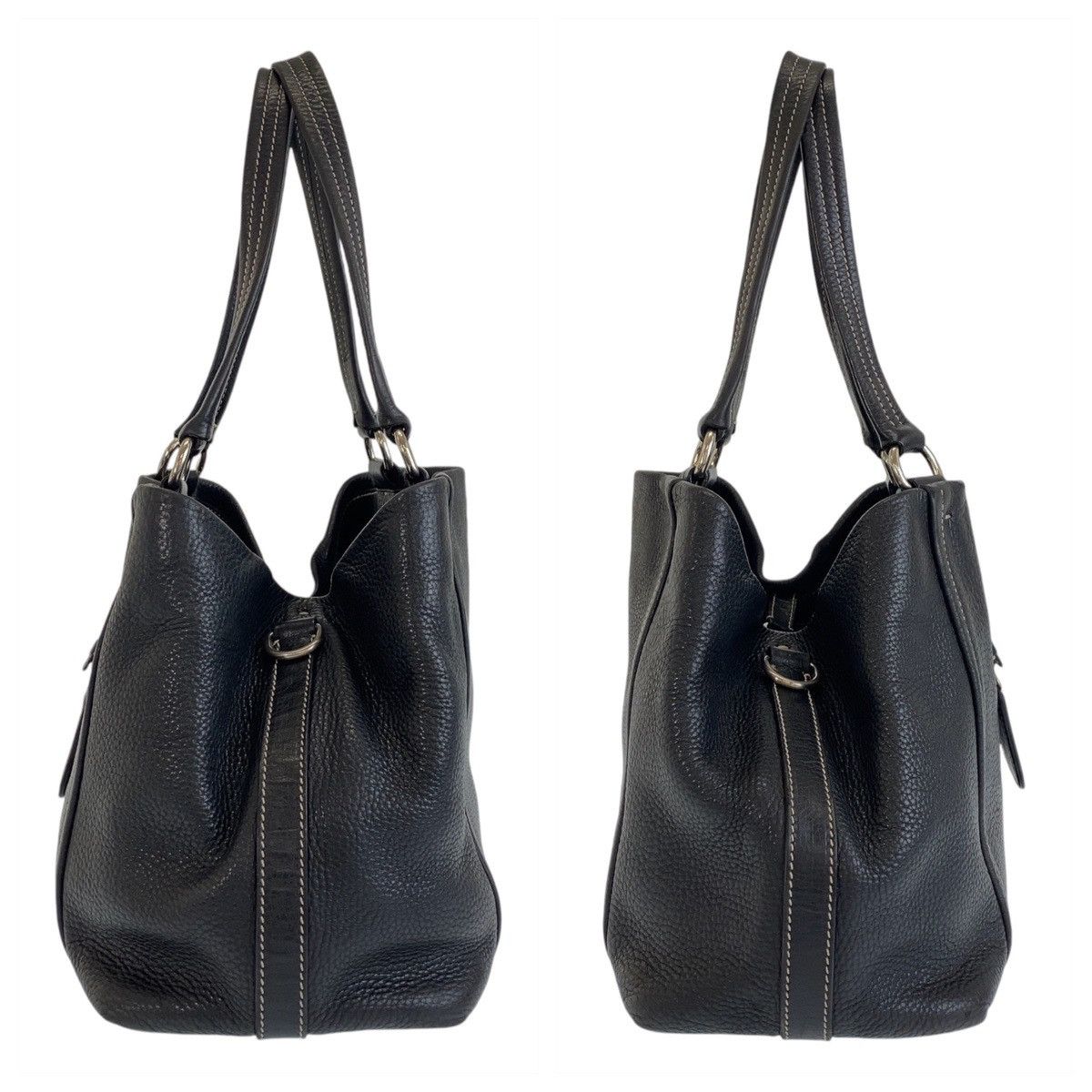 Prada Prada Prada Black Leather Tote Shoulder Bag with Name Tag and Silver Hardware Leather Tote Bag in Very Good Condition Size ONE SIZE - 5 Thumbnail
