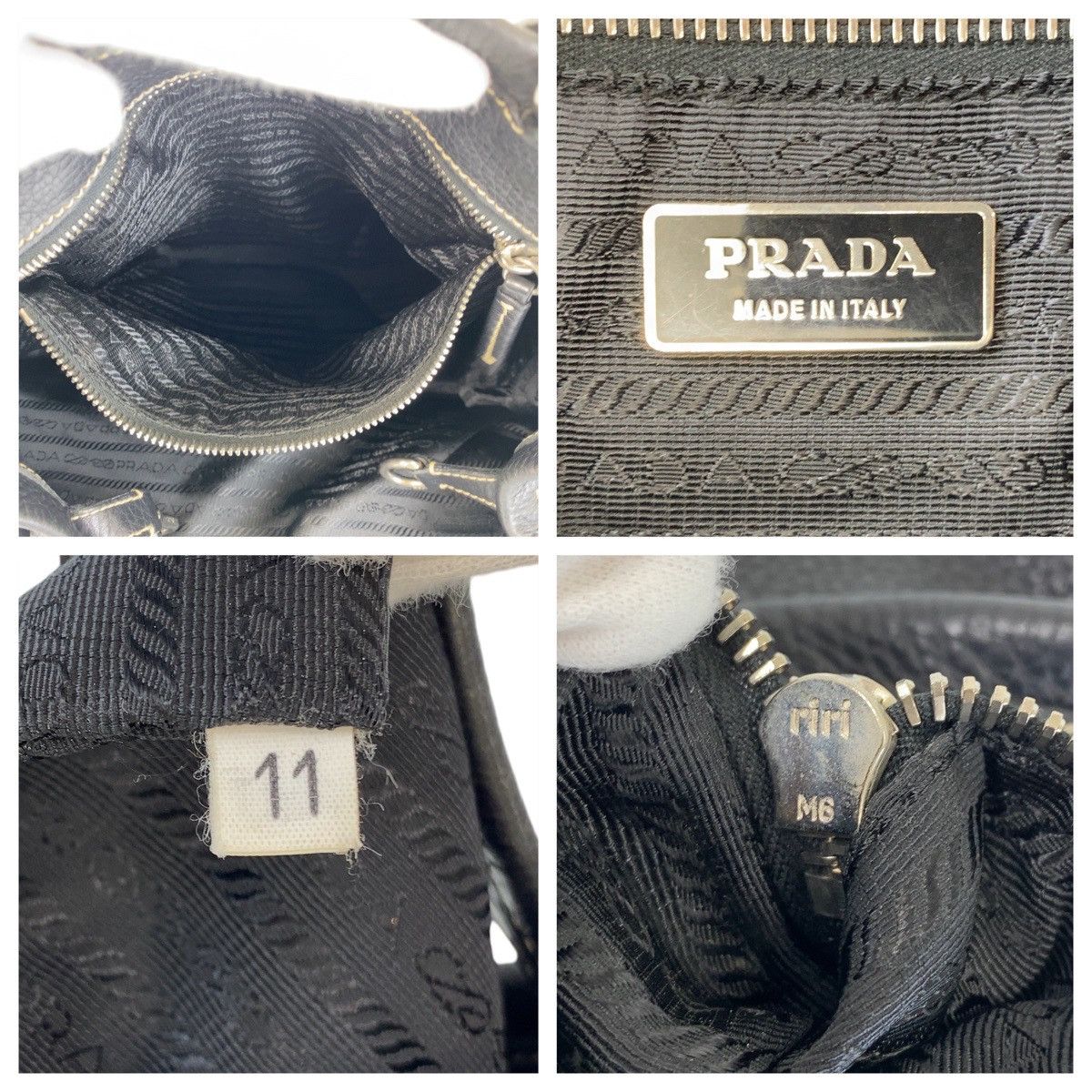 Prada Prada Prada Black Leather Tote Shoulder Bag with Name Tag and Silver Hardware Leather Tote Bag in Very Good Condition Size ONE SIZE - 10 Thumbnail