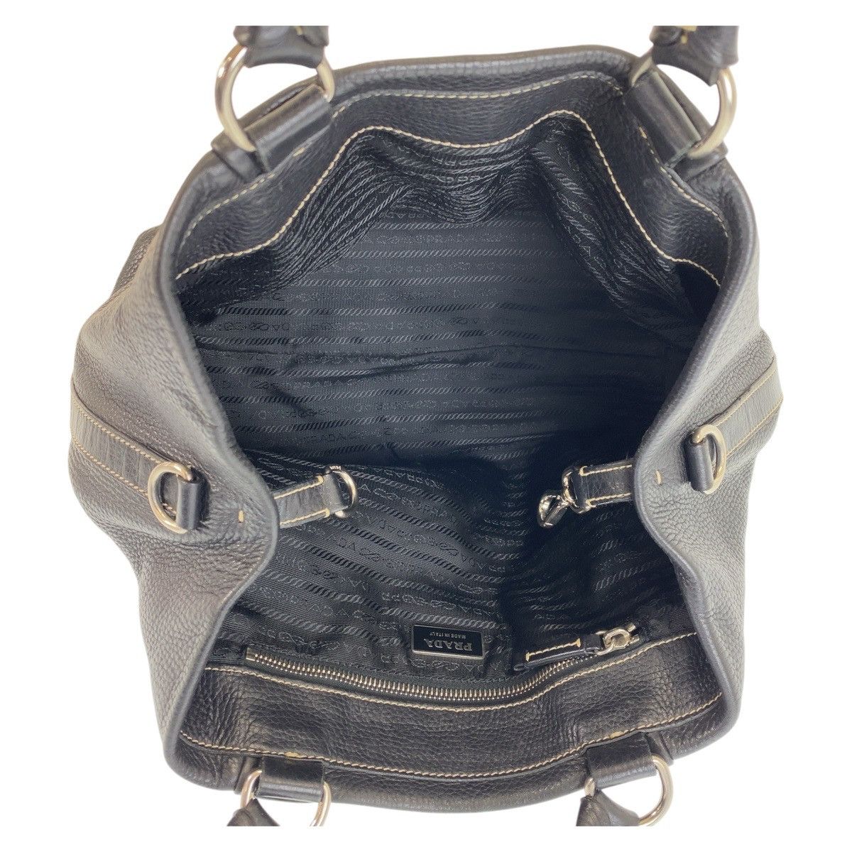Prada Prada Prada Black Leather Tote Shoulder Bag with Name Tag and Silver Hardware Leather Tote Bag in Very Good Condition Size ONE SIZE - 3 Thumbnail