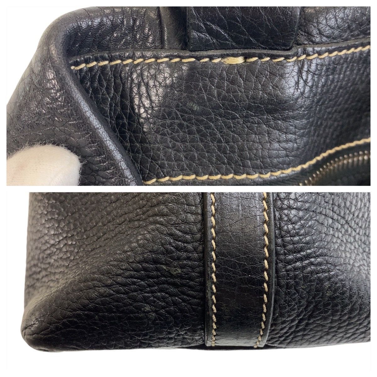 Prada Prada Prada Black Leather Tote Shoulder Bag with Name Tag and Silver Hardware Leather Tote Bag in Very Good Condition Size ONE SIZE - 7 Thumbnail
