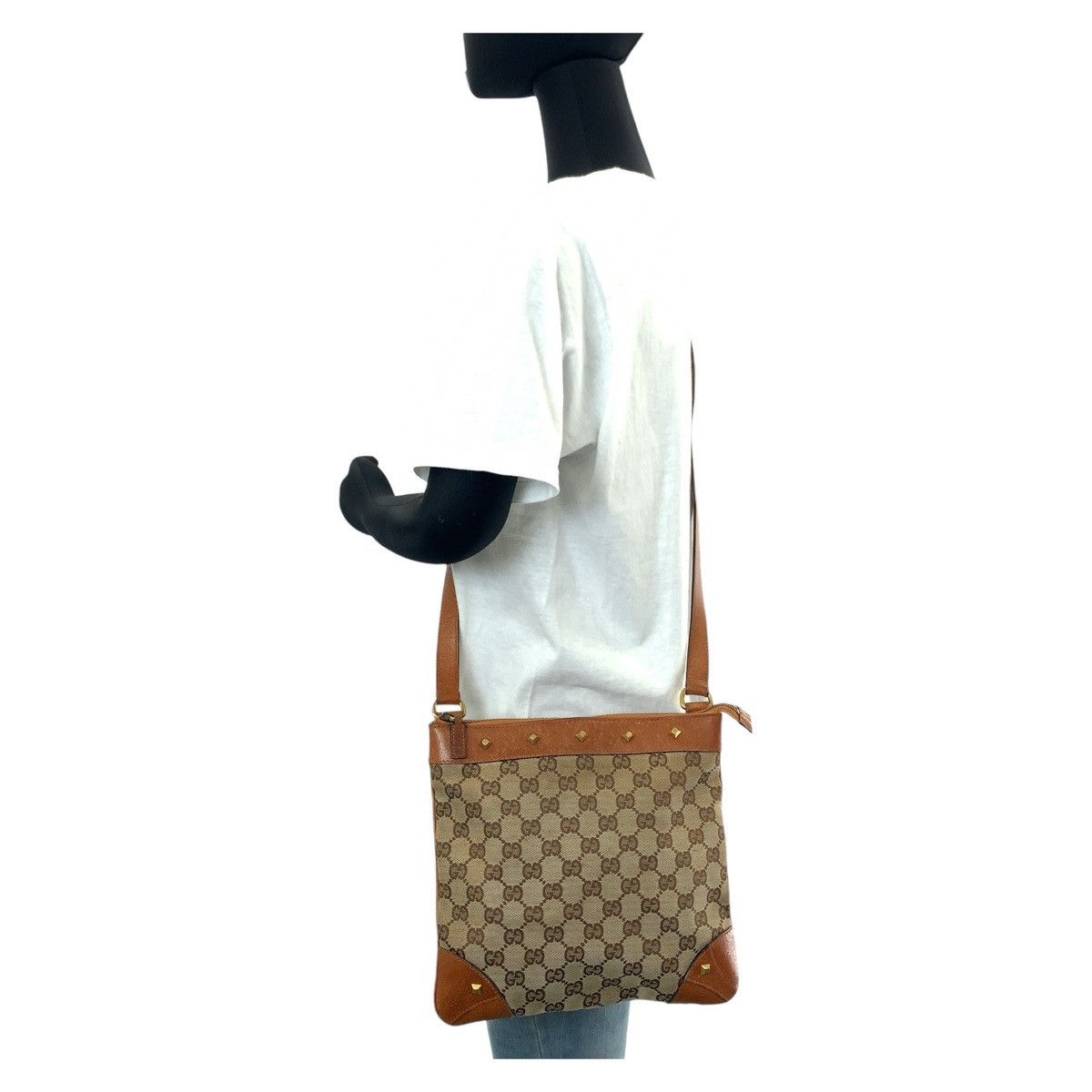 Gucci Gucci Gucci GG Canvas Leather Studs Brown Camel Gold Hardware Crossbody Bag Canvas Crossbody Bag 120893 in Very Good Condition Size ONE SIZE - 10 Thumbnail
