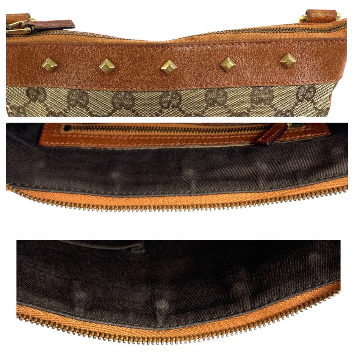 Gucci Gucci Gucci GG Canvas Leather Studs Brown Camel Gold Hardware Crossbody Bag Canvas Crossbody Bag 120893 in Very Good Condition Size ONE SIZE - 7 Thumbnail