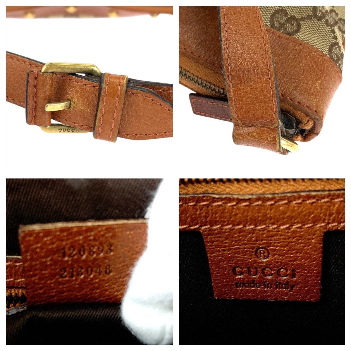 Gucci Gucci Gucci GG Canvas Leather Studs Brown Camel Gold Hardware Crossbody Bag Canvas Crossbody Bag 120893 in Very Good Condition Size ONE SIZE - 9 Thumbnail