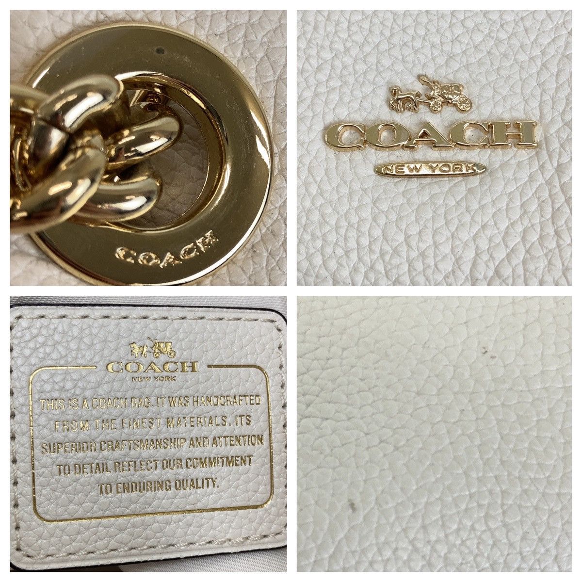 Coach Coach Coach White Leather Tote Bag with Gold Hardware Leather Tote Bag in Great Condition Size ONE SIZE - 4 Thumbnail
