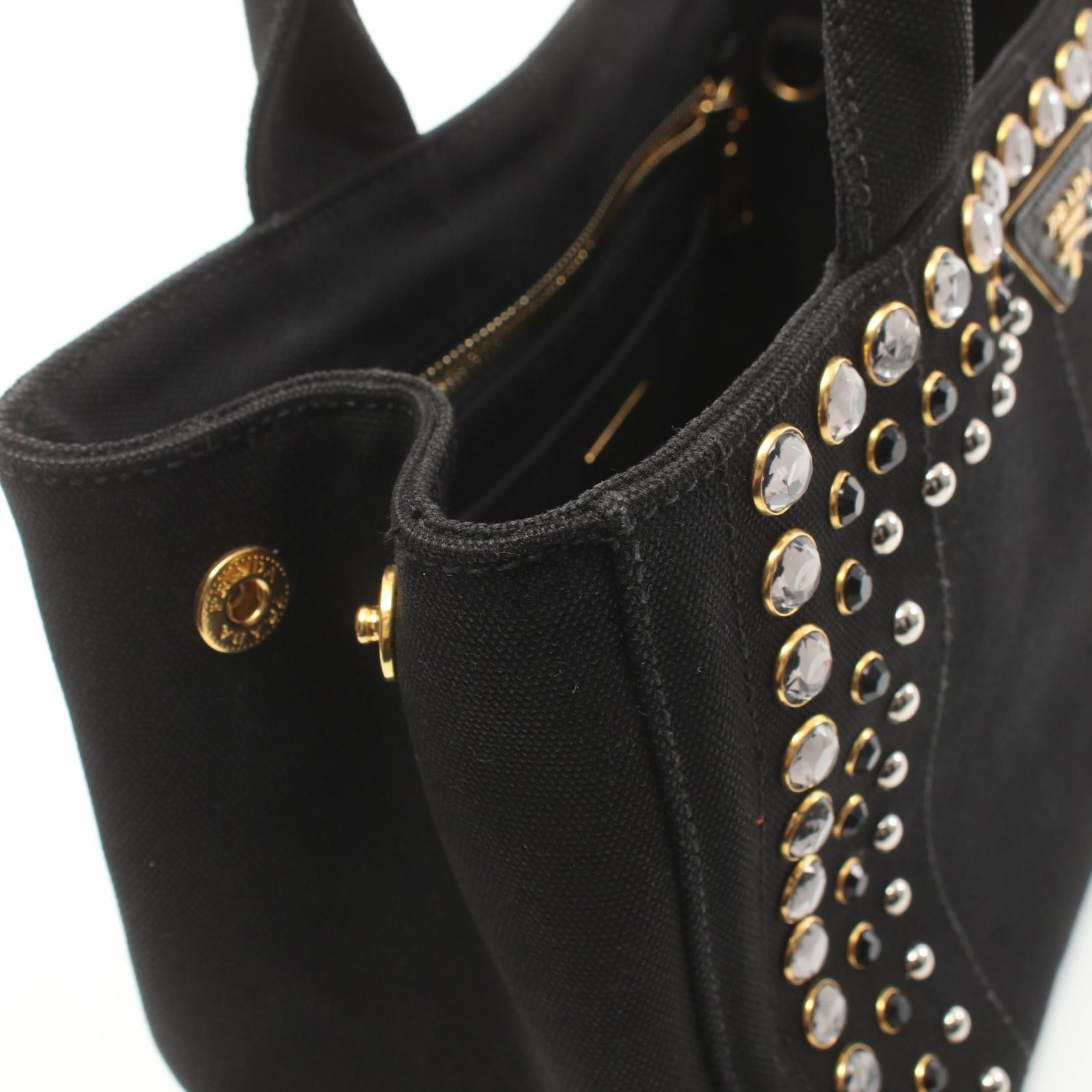Prada Prada Studded Canapa Tote Bag Canvas Tote Bag B2439O in Very Good Condition Size ONE SIZE - 5 Thumbnail