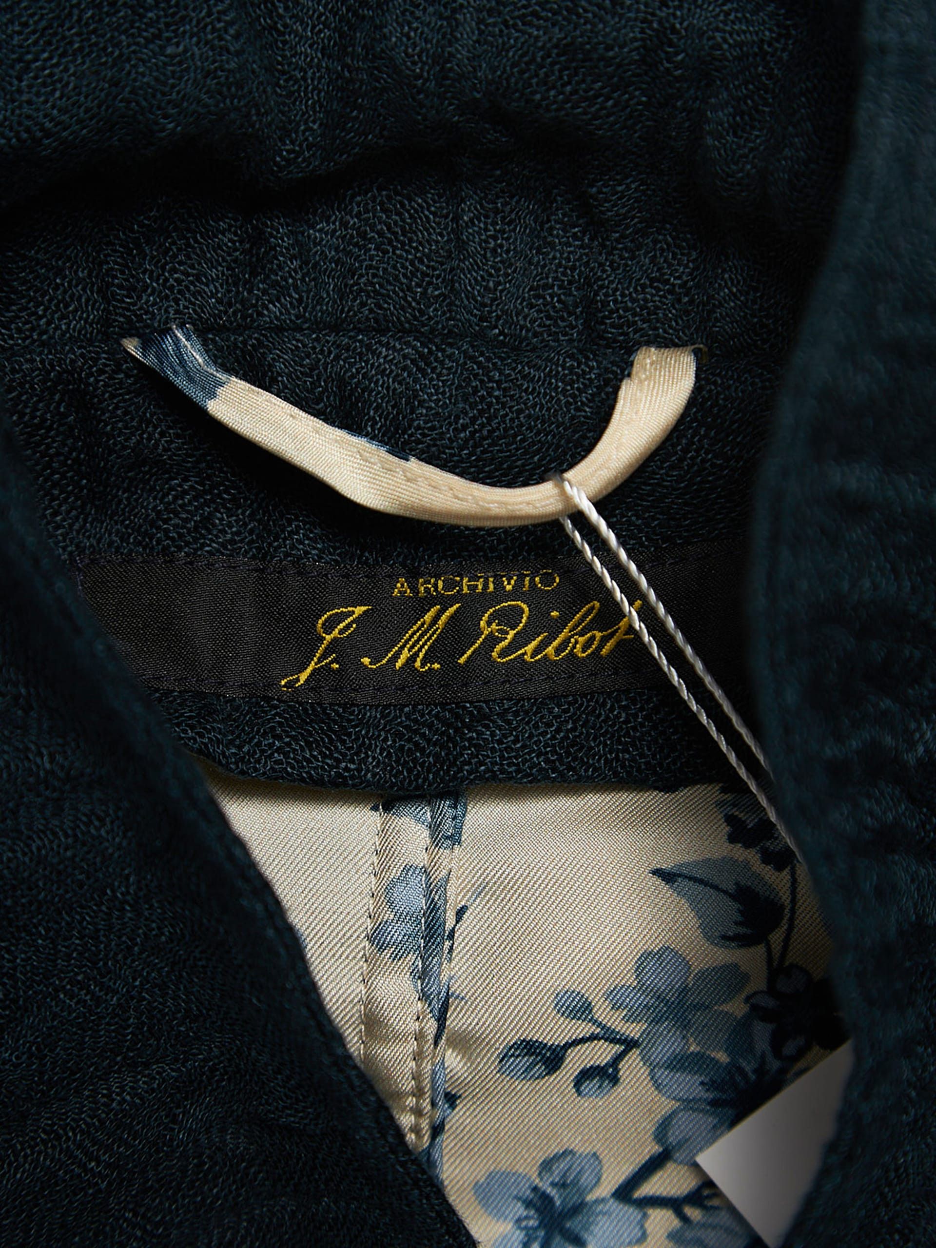 Archivio J.M. Ribot Navy Flower Embroidered Ruffled Linen Blend Suit Blazer Size US L / EU 52-54 / 3 - 4 Thumbnail