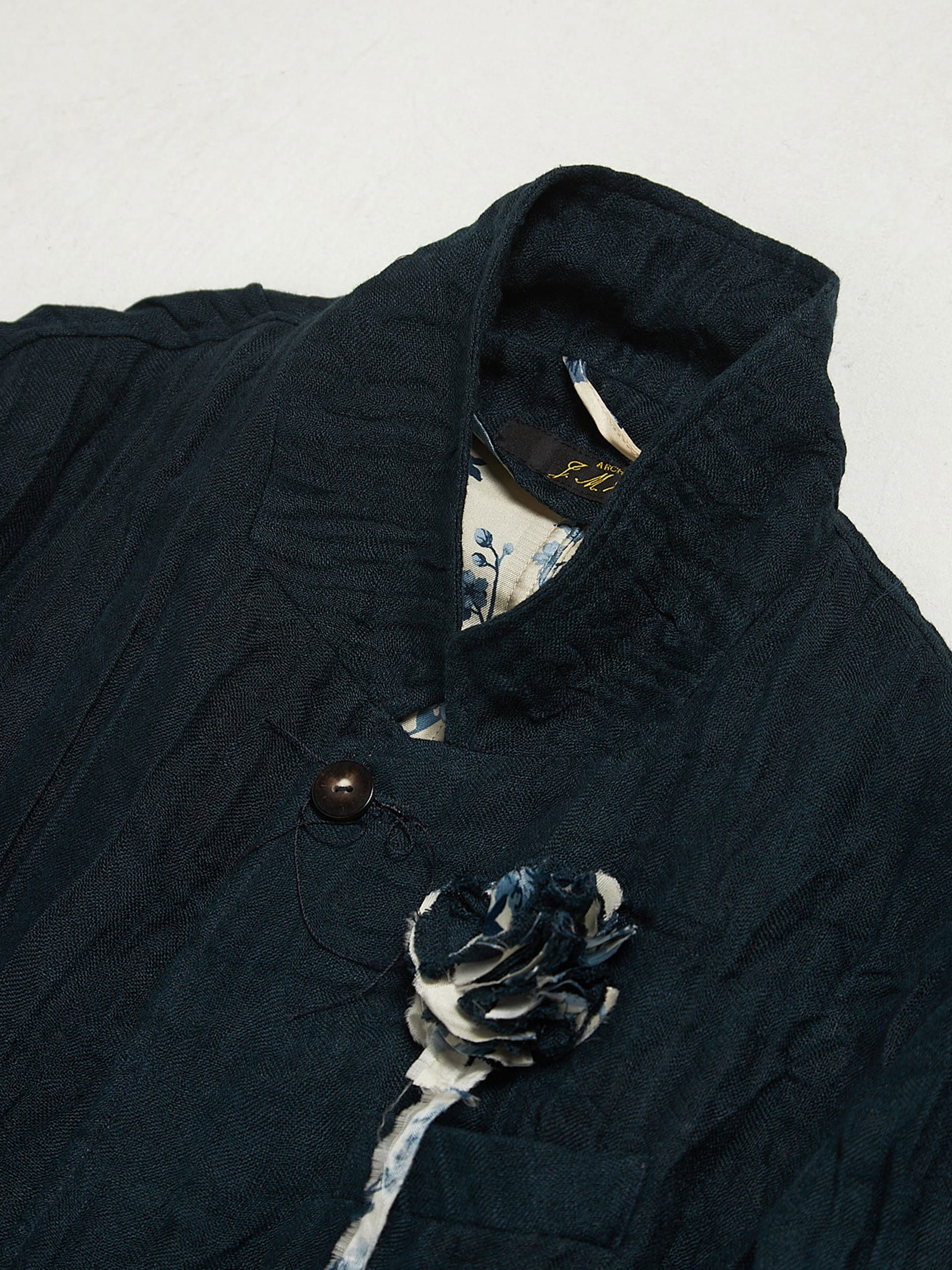 Archivio J.M. Ribot Navy Flower Embroidered Ruffled Linen Blend Suit Blazer Size US L / EU 52-54 / 3 - 3 Thumbnail