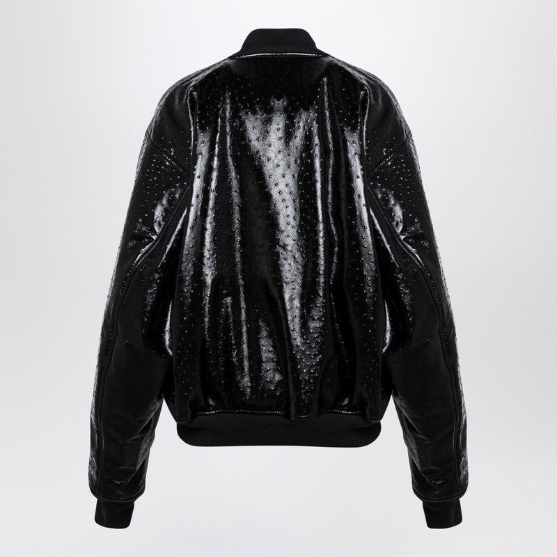 ジャケット Balenciaga Black leather ostrich-effect bomber jacket Balenciaga Balenciaga Black Leather Ostrich-Effect Bomber