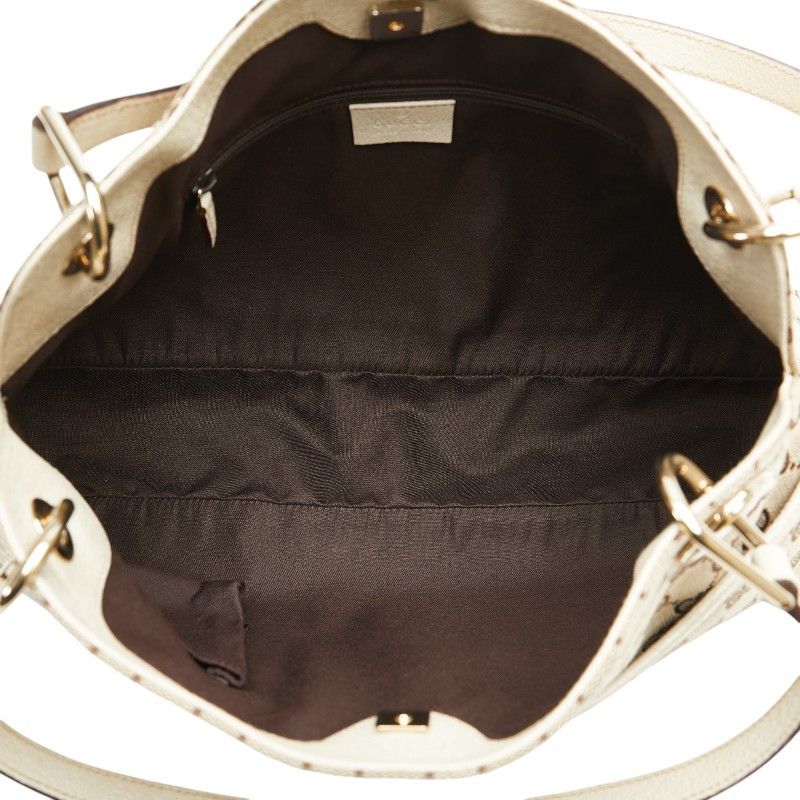 Gucci Gucci Gucci GG Canvas Leather Tote Handbag 121023 Beige Ivory Canvas Tote Bag 121023 in Very Good Condition Size ONE SIZE - 6 Thumbnail
