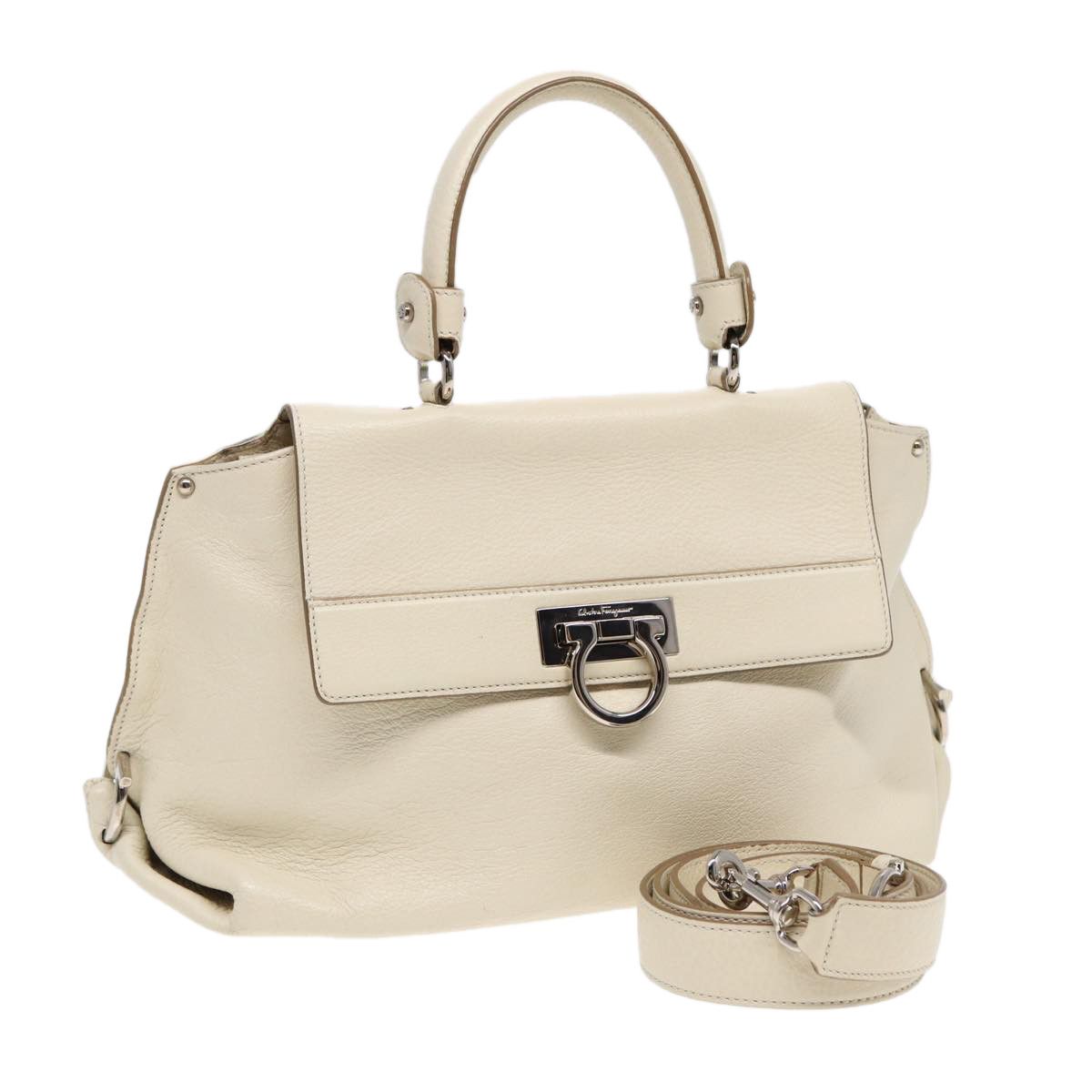 Salvatore Ferragamo Gancini White Leather Handbag (Pre-Owned) Size ONE SIZE - 9 Thumbnail