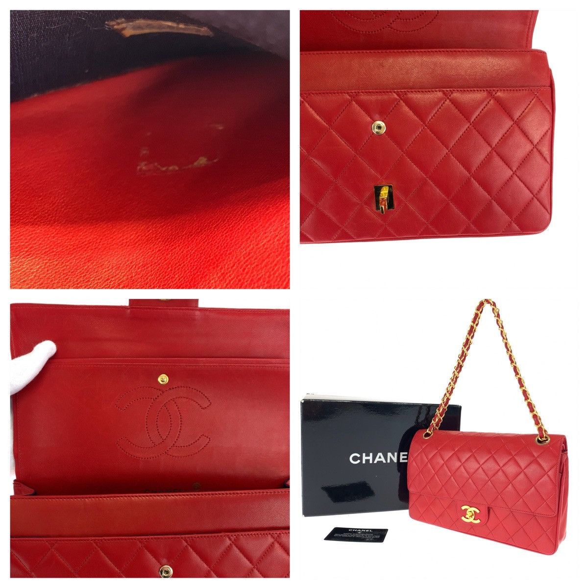 Chanel Chanel Chanel Matelasse W Flap Red Lambskin 2-Way Handbag Leather Handbag in Great Condition Size ONE SIZE - 6 Thumbnail