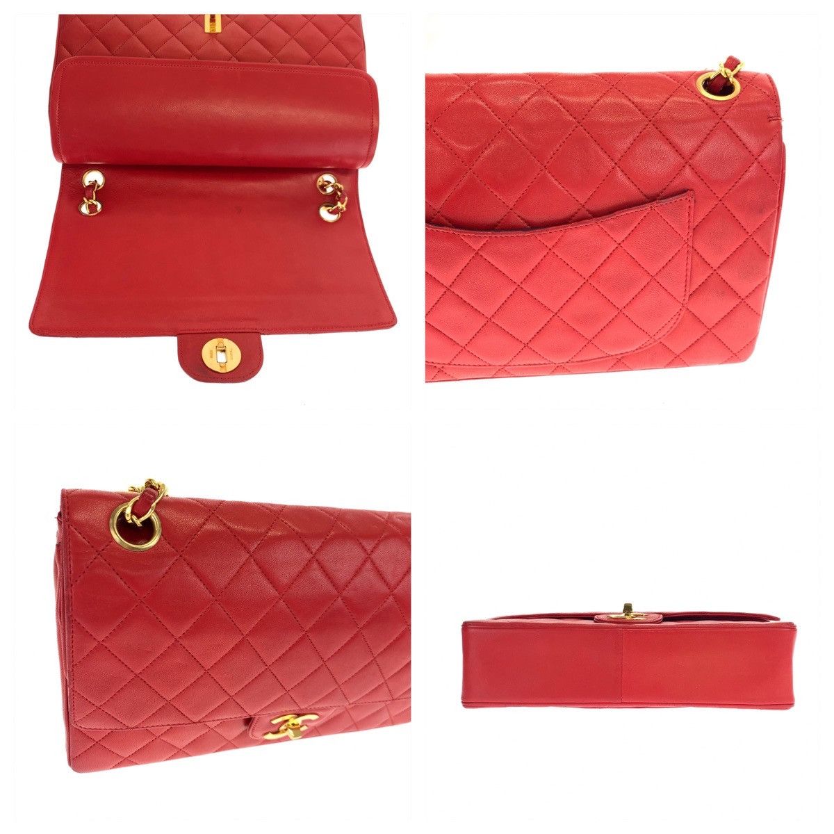 Chanel Chanel Chanel Matelasse W Flap Red Lambskin 2-Way Handbag Leather Handbag in Great Condition Size ONE SIZE - 7 Thumbnail