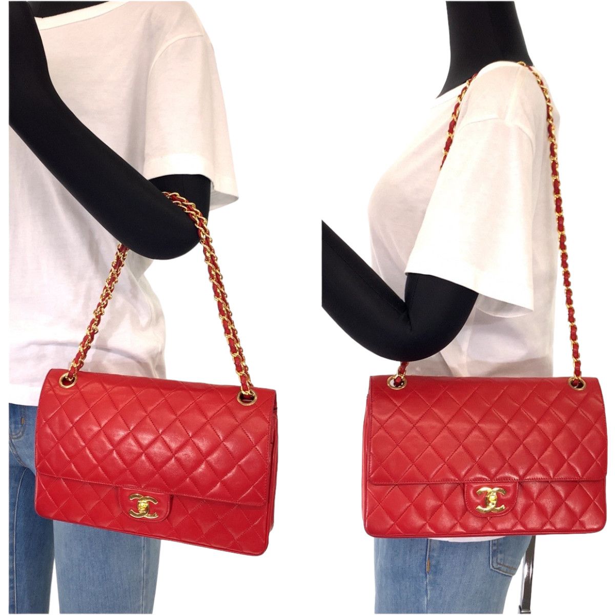 Chanel Chanel Chanel Matelasse W Flap Red Lambskin 2-Way Handbag Leather Handbag in Great Condition Size ONE SIZE - 8 Thumbnail