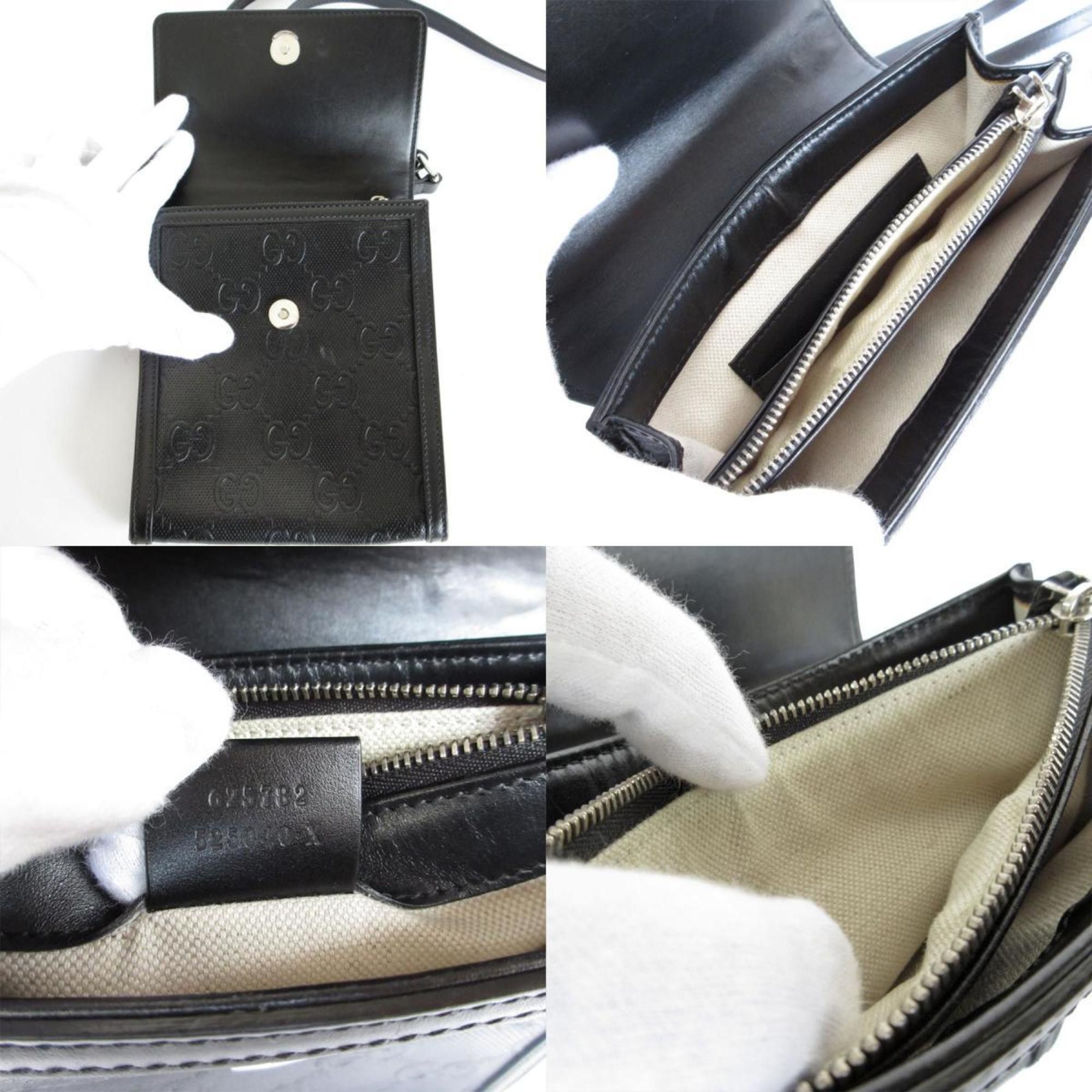 Gucci GUCCI Shoulder Bag GG Embossed Leather Black Silver Men's 625782 s0052j Size ONE SIZE - 4 Thumbnail