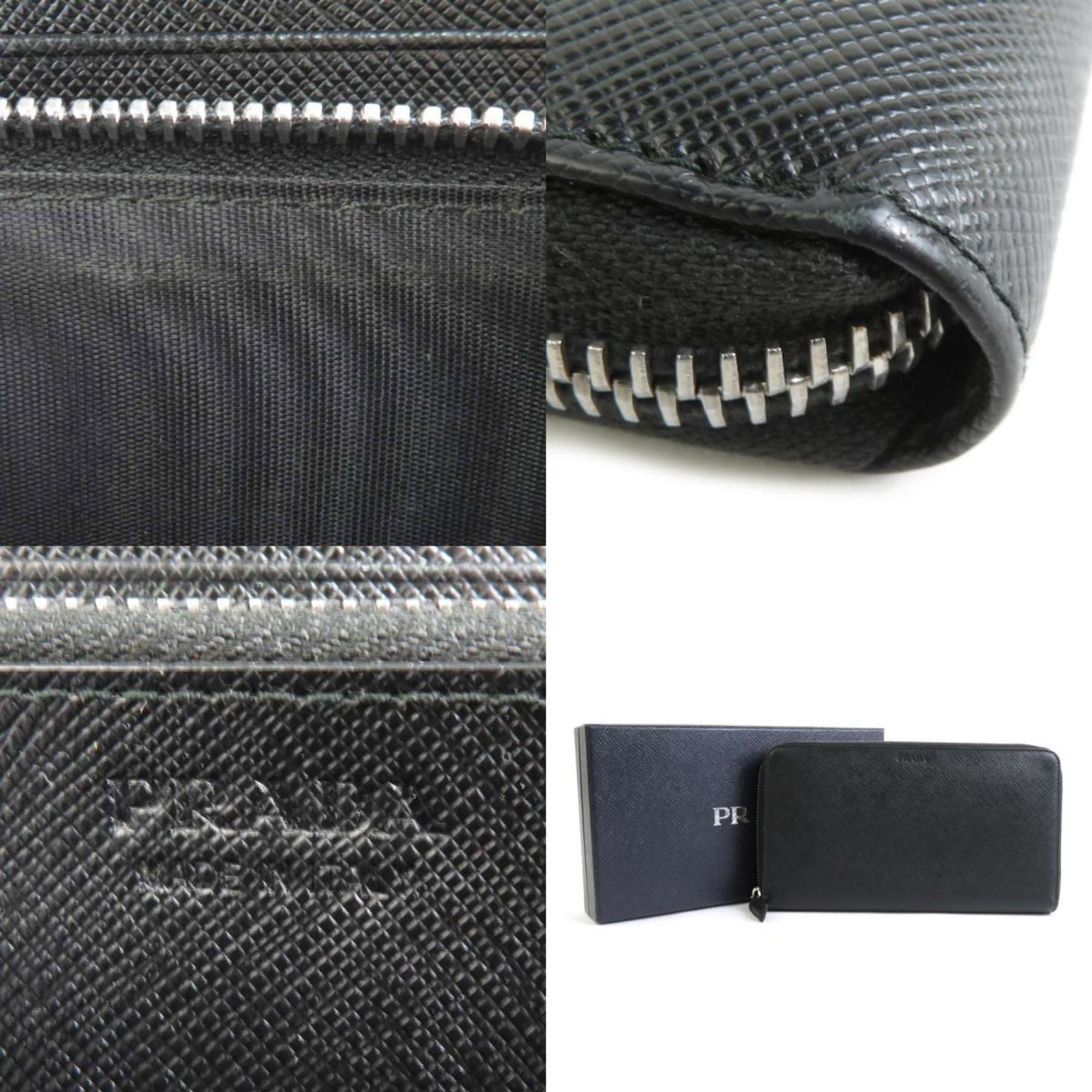 Prada PRADA Round Long Wallet Zipper Organizer Leather Black Men's h30511a Size ONE SIZE - 5 Thumbnail