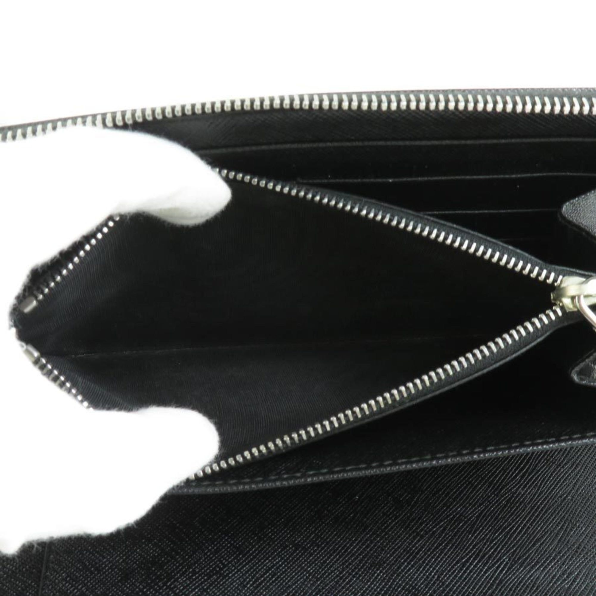 Prada PRADA Round Long Wallet Zipper Organizer Leather Black Men's h30511a Size ONE SIZE - 4 Thumbnail