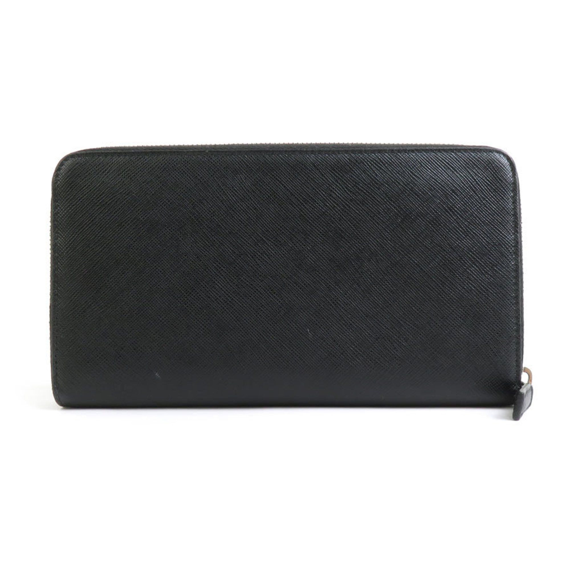 Prada PRADA Round Long Wallet Zipper Organizer Leather Black Men's h30511a Size ONE SIZE - 2 Thumbnail
