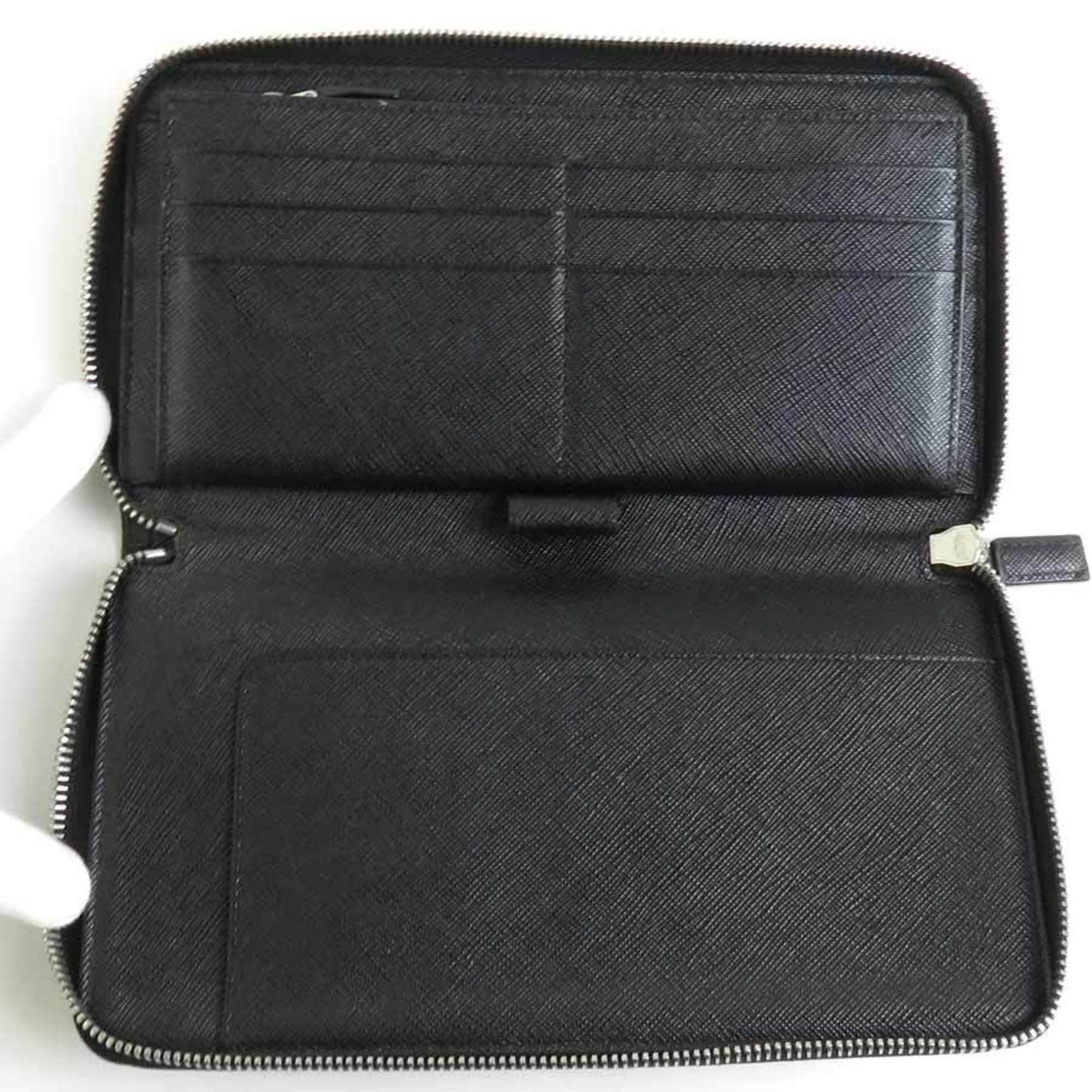 Prada PRADA Round Long Wallet Zipper Organizer Leather Black Men's h30511a Size ONE SIZE - 3 Thumbnail