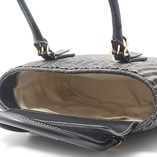 Salvatore Ferragamo Salvatore Ferragamo Salvatore Ferragamo Straw Gancini Handbag Black Natural Material Handbag 71309 in Great Condition Size ONE SIZE - 3 Thumbnail