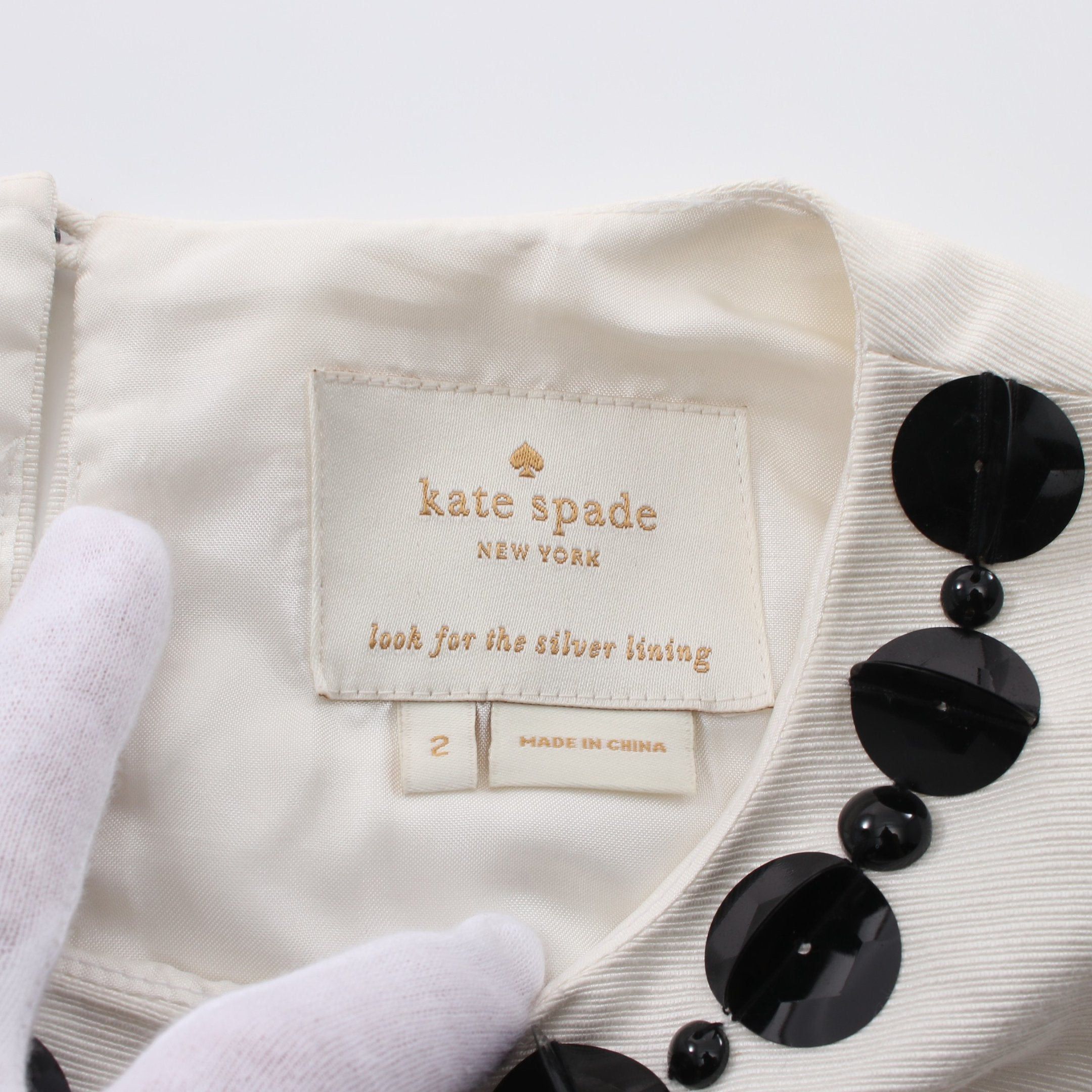 Kate Spade Kate Spade One Piece Silk Black White Sequin Size ONE SIZE - 3 Thumbnail