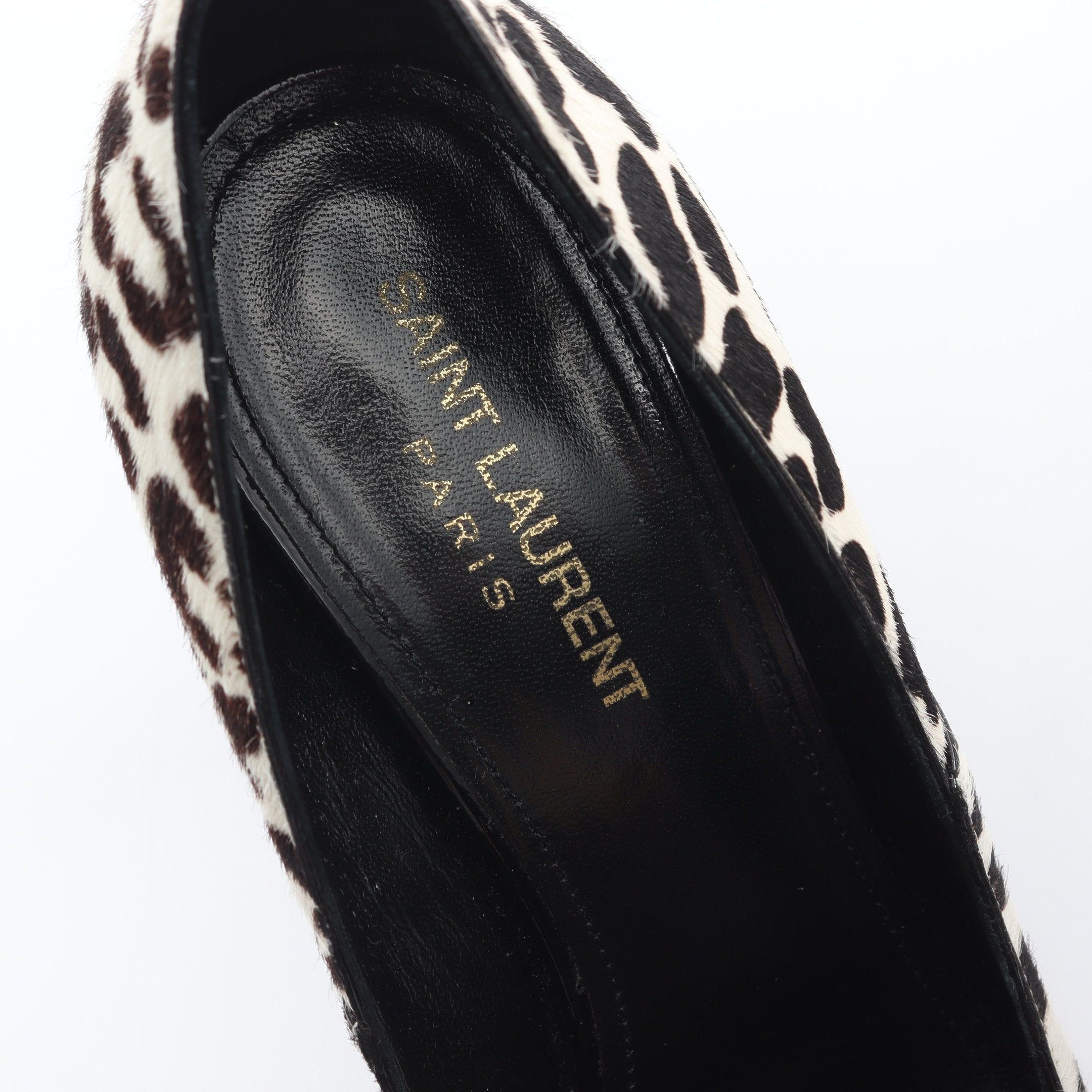 Yves Saint Laurent Yves Saint Laurent Pointed Toe Pumps Animal Print Unborn Calf Off White Black Size ONE SIZE - 5 Thumbnail