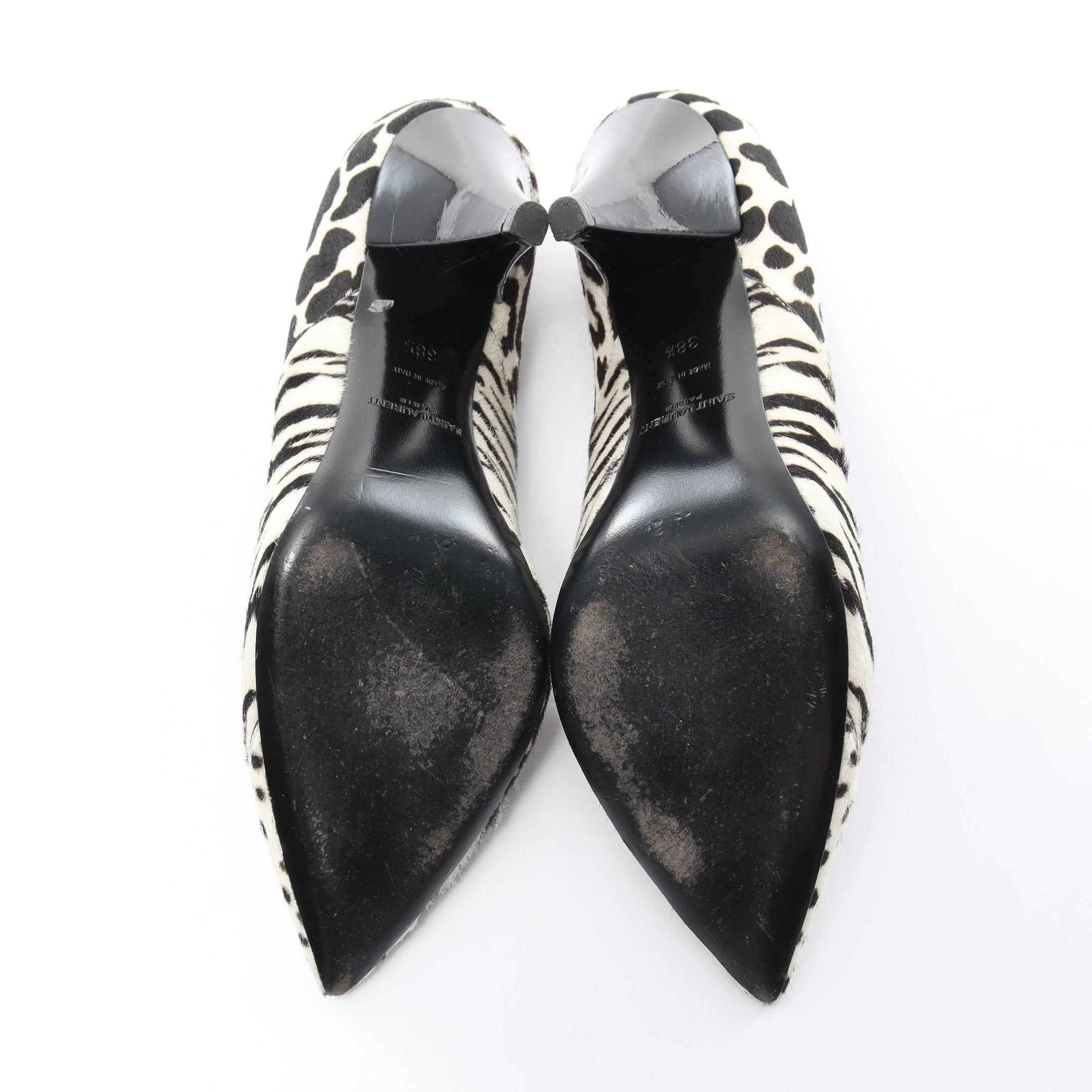 Yves Saint Laurent Yves Saint Laurent Pointed Toe Pumps Animal Print Unborn Calf Off White Black Size ONE SIZE - 4 Thumbnail