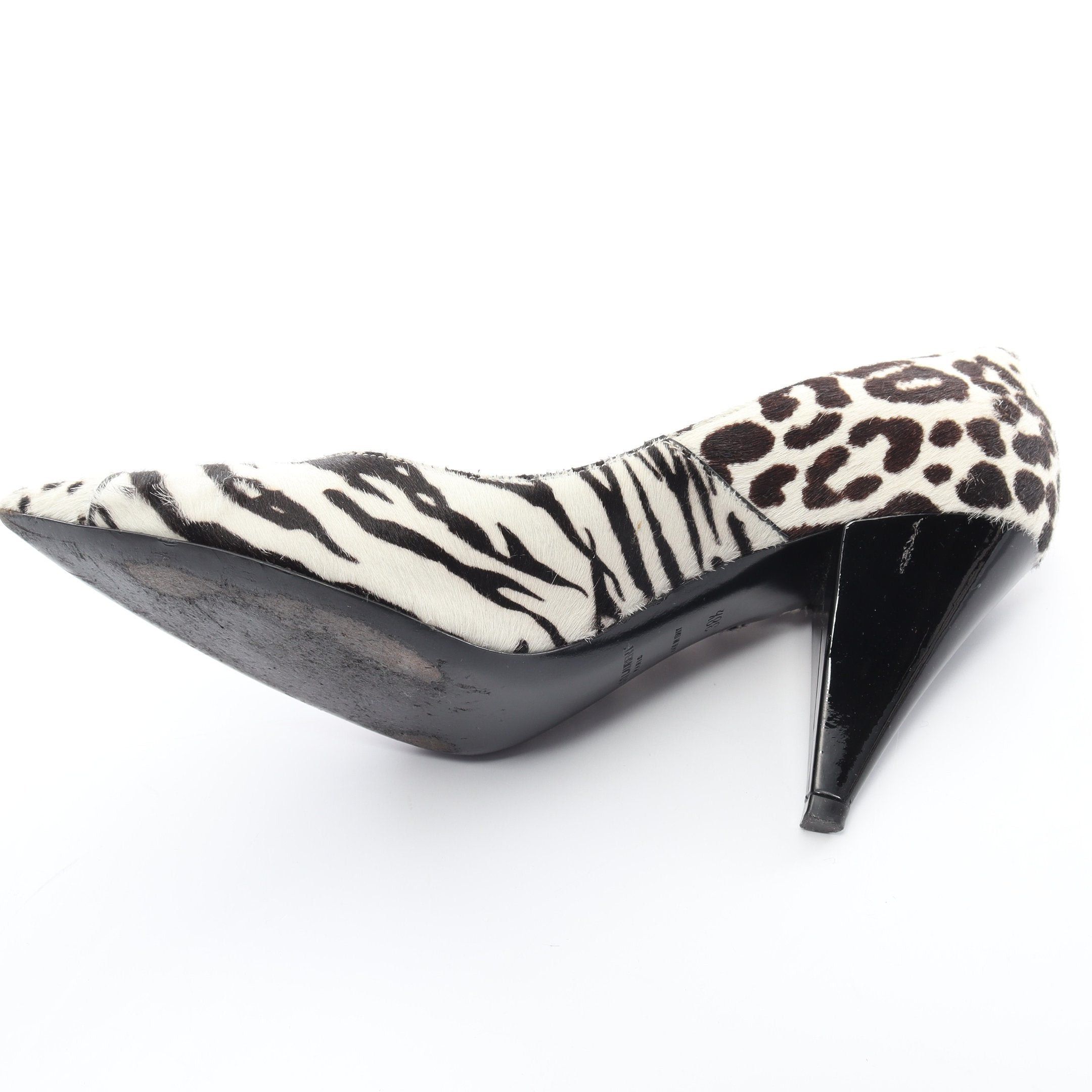 Yves Saint Laurent Yves Saint Laurent Pointed Toe Pumps Animal Print Unborn Calf Off White Black Size ONE SIZE - 10 Thumbnail
