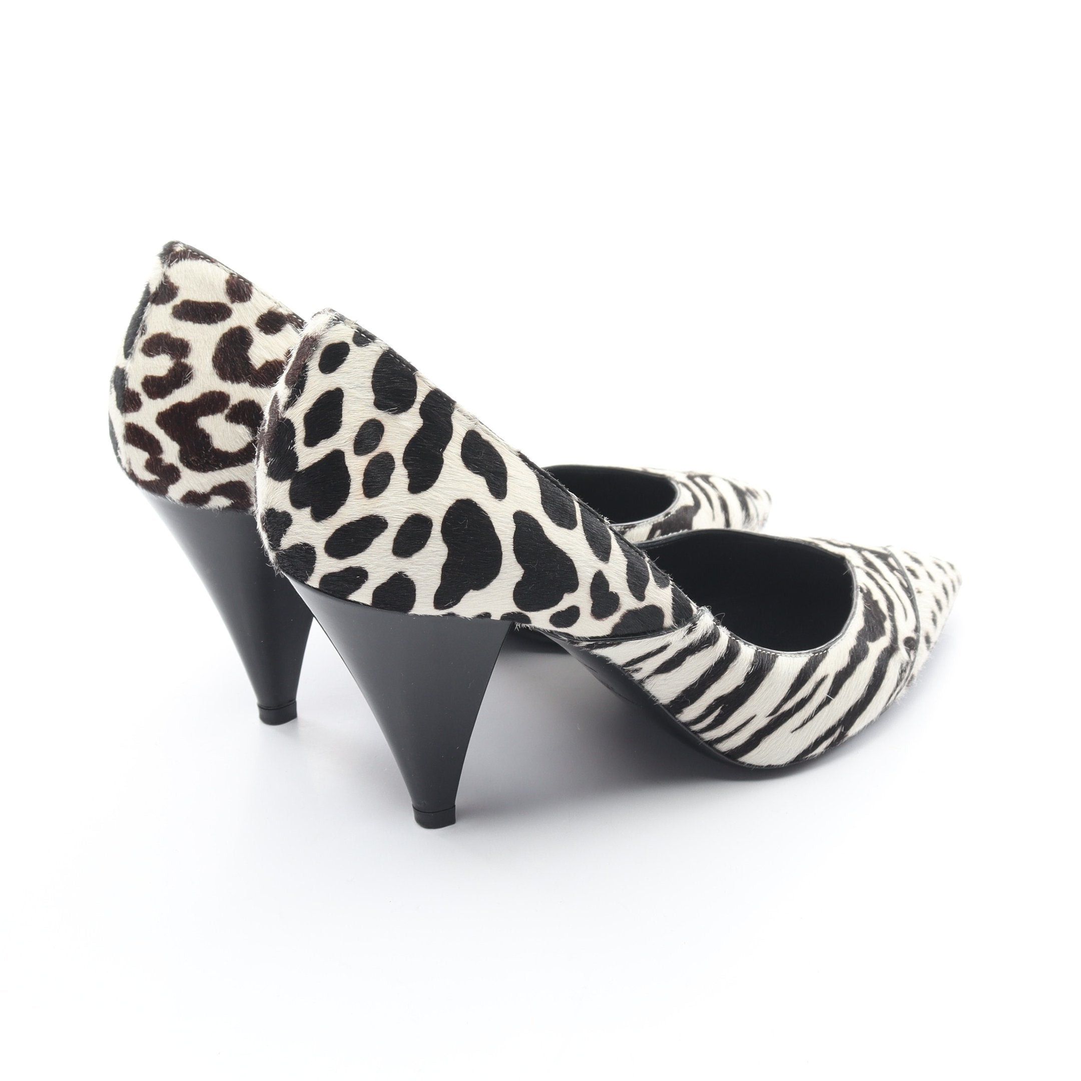 Yves Saint Laurent Yves Saint Laurent Pointed Toe Pumps Animal Print Unborn Calf Off White Black Size ONE SIZE - 2 Thumbnail