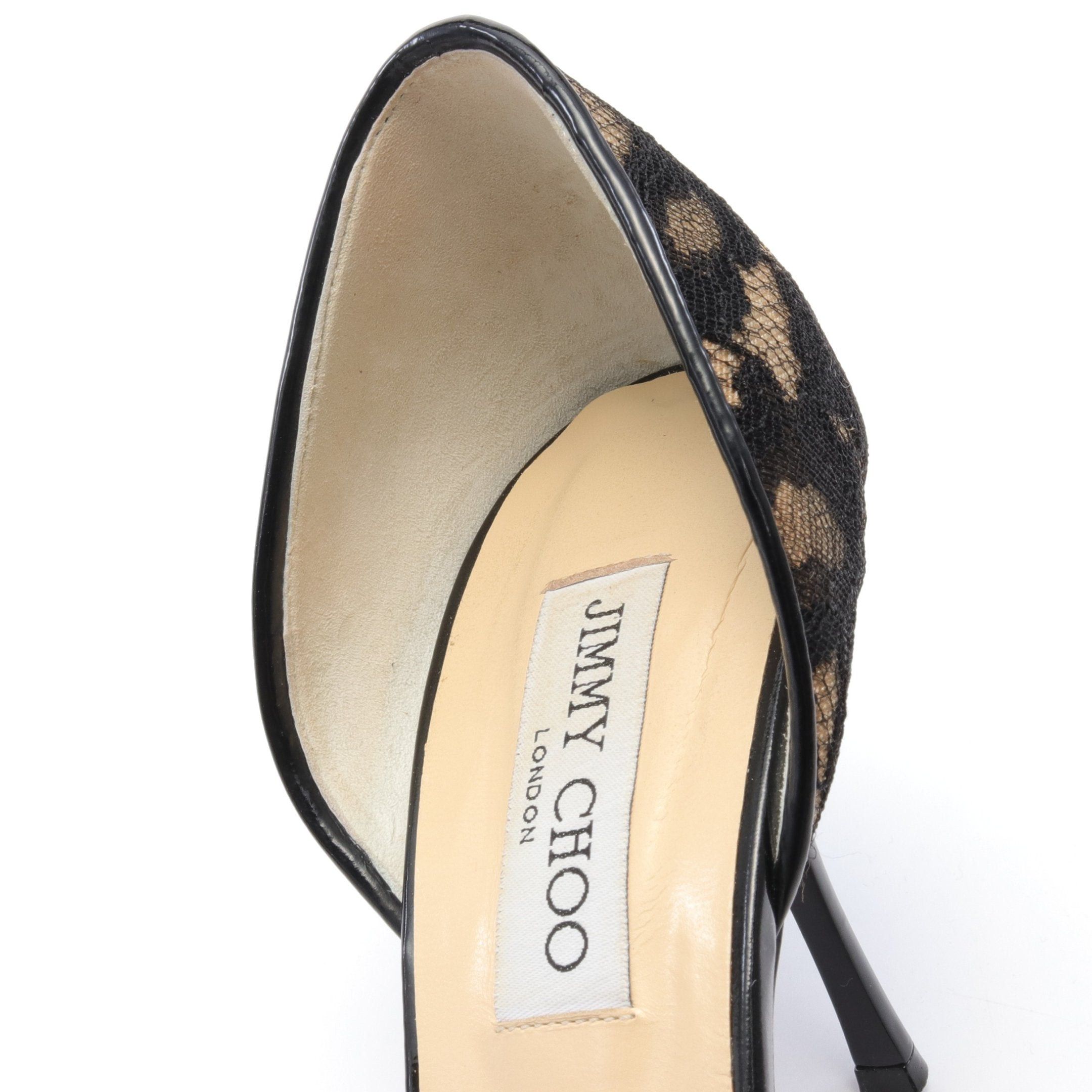 Jimmy Choo Jimmy Choo Open Toe Pumps Lace Fabric Patent Leather Black Beige Size ONE SIZE - 7 Thumbnail