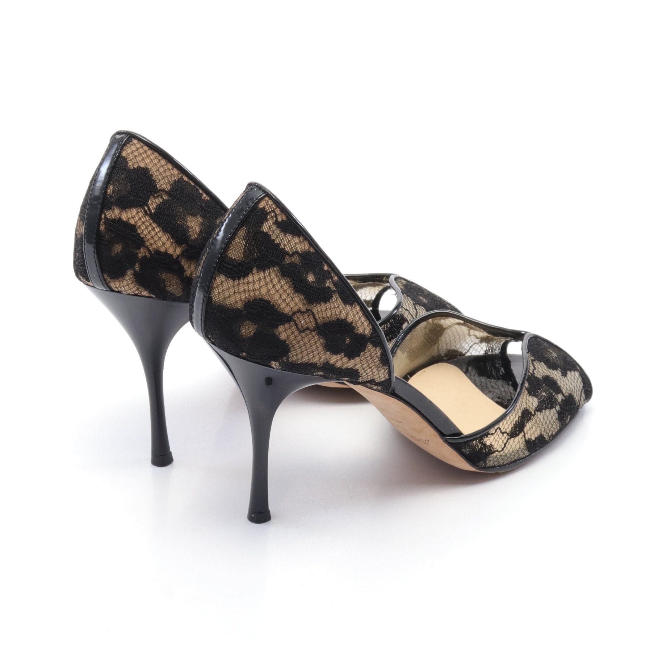 Jimmy Choo Jimmy Choo Open Toe Pumps Lace Fabric Patent Leather Black Beige Size ONE SIZE - 2 Thumbnail