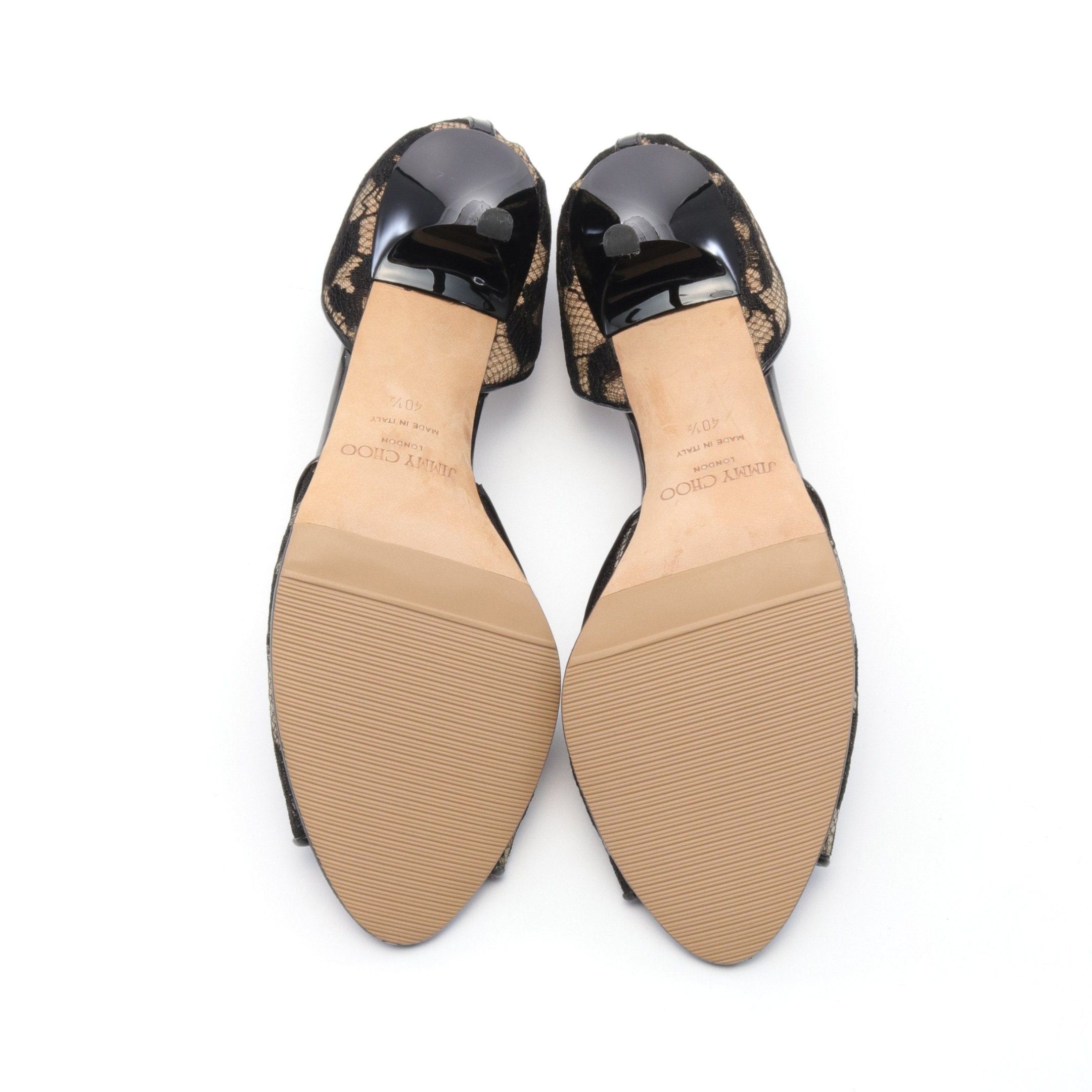 Jimmy Choo Jimmy Choo Open Toe Pumps Lace Fabric Patent Leather Black Beige Size ONE SIZE - 4 Thumbnail
