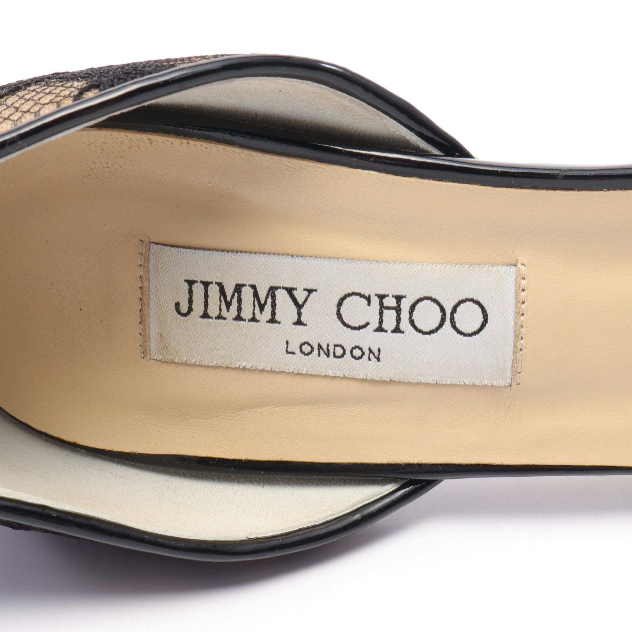 Jimmy Choo Jimmy Choo Open Toe Pumps Lace Fabric Patent Leather Black Beige Size ONE SIZE - 5 Thumbnail
